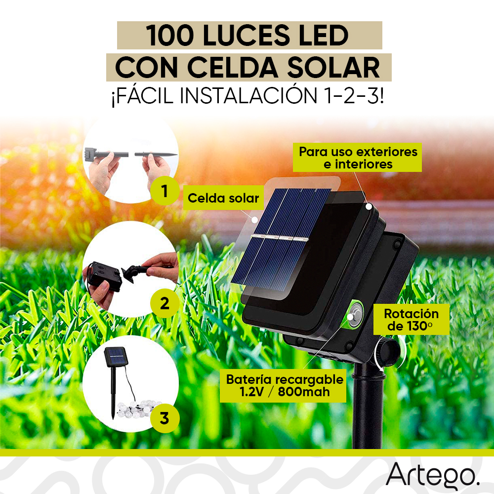 Luces de navidad solares 100 led esferas bola cristal copo de nieve snowflake style 8 modos de uso para exteriores Guirnalda de luces Multicolor