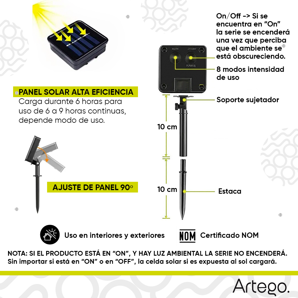 Luces de navidad solares 100 led esferas bola cristal copo de nieve snowflake style 8 modos de uso para exteriores Guirnalda de luces Multicolor