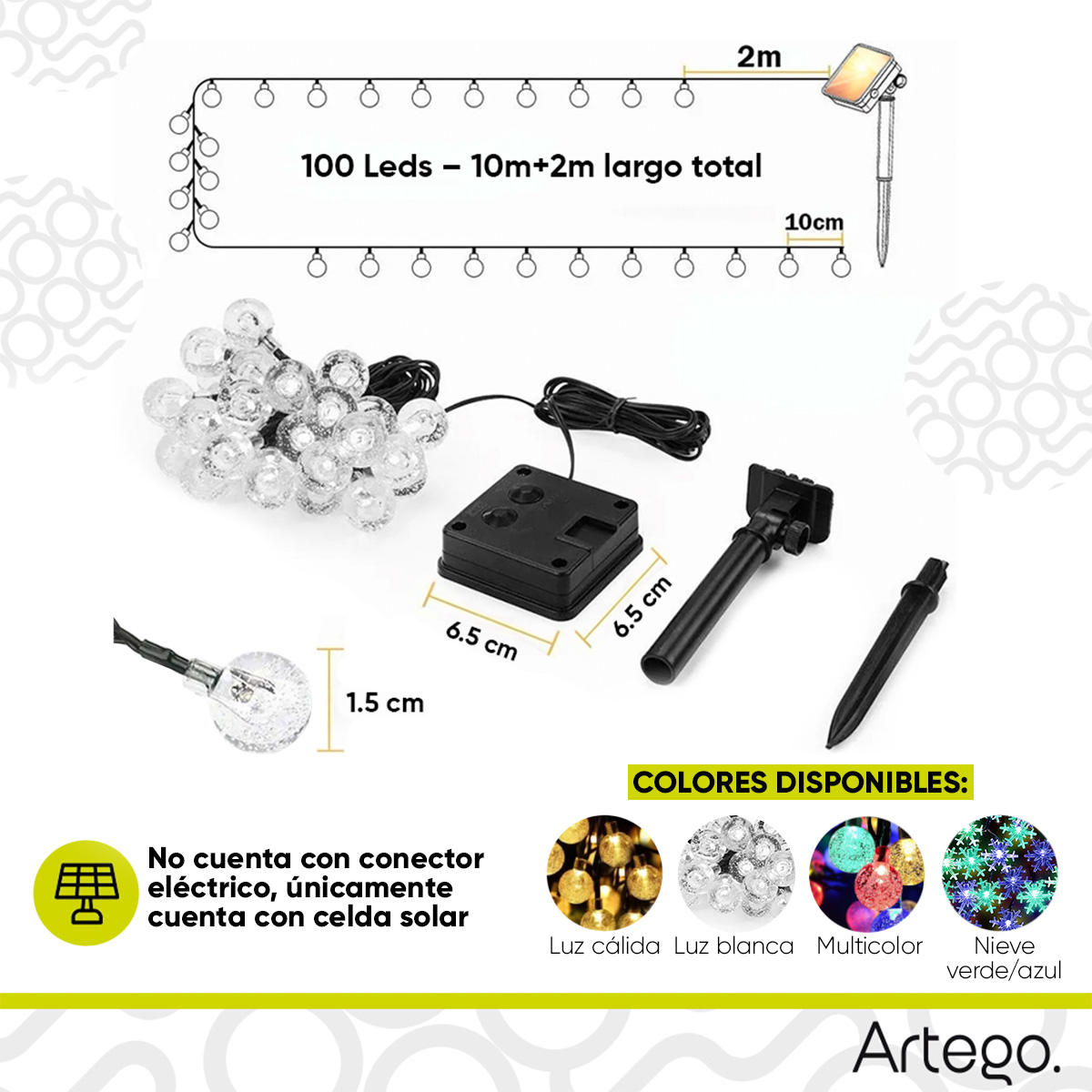 Luces de navidad solares 100 led esferas bola cristal copo de nieve snowflake style 8 modos de uso para exteriores Guirnalda de luces Multicolor