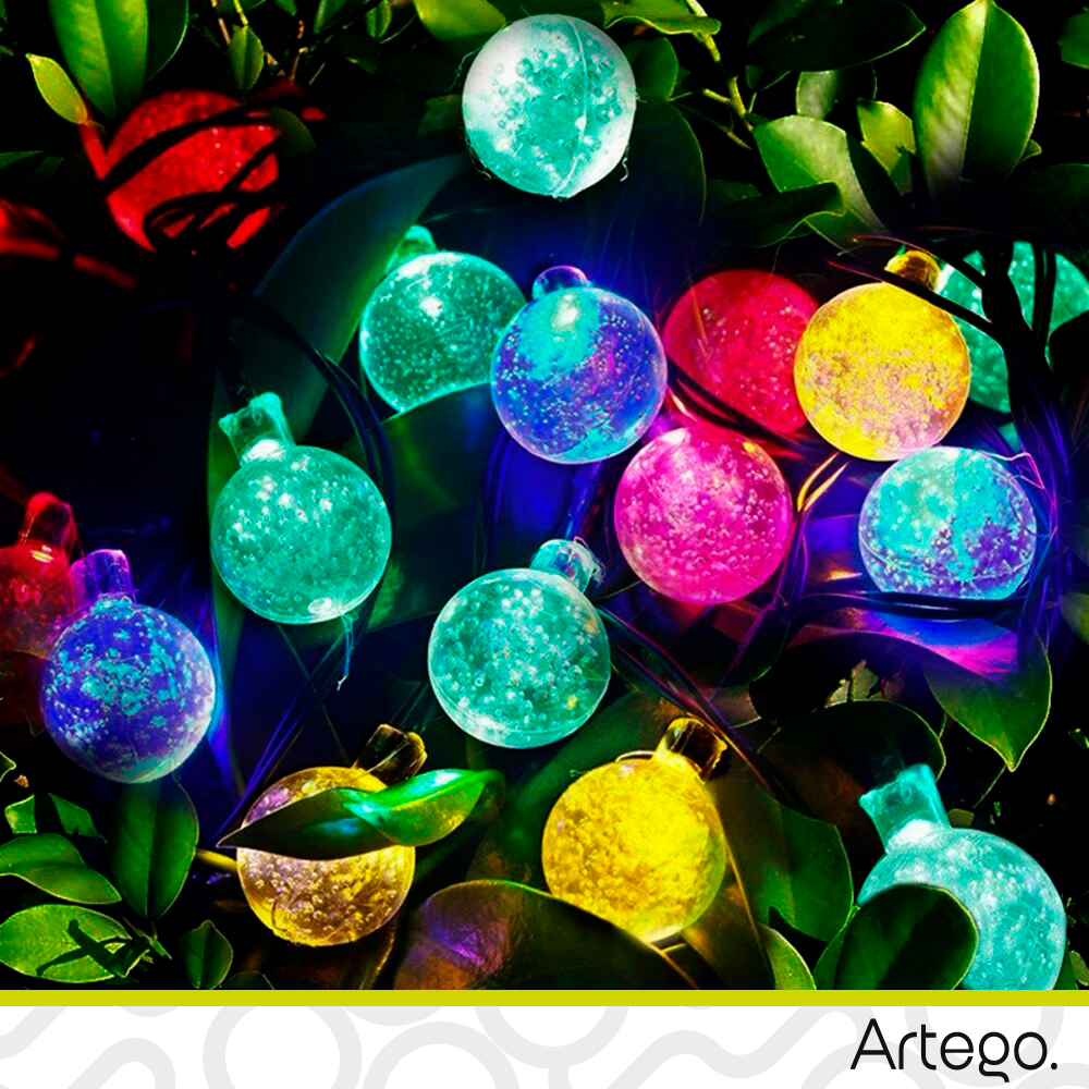 Luces de navidad solares 100 led esferas bola cristal copo de nieve snowflake style 8 modos de uso para exteriores Guirnalda de luces Multicolor