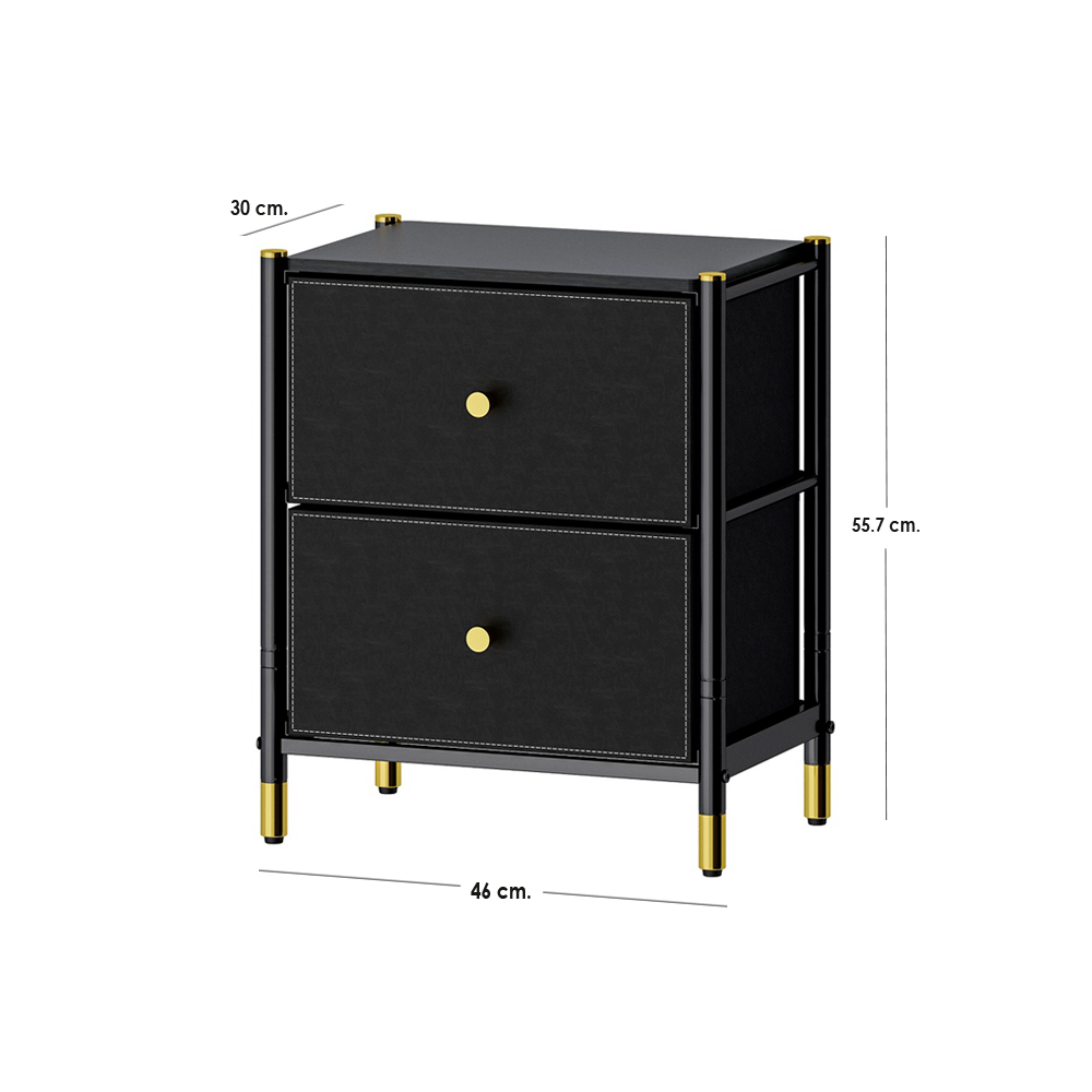 Buró Elegante Mesita De Noche Con 2 Cajones Negro