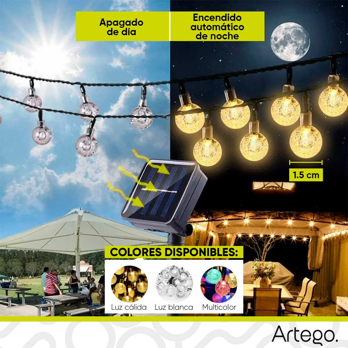 Luces de navidad solares 100 led esferas bola cristal copo de nieve snowflake style 8 modos de uso para exteriores Guirnalda de luces Multicolor