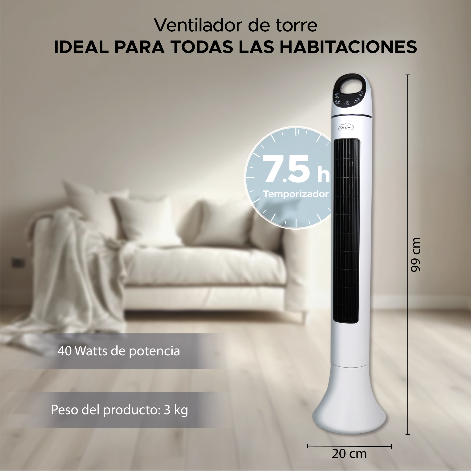 Abanico Ventilador Torre 99 Cm Aromaterapia Control Remoto 