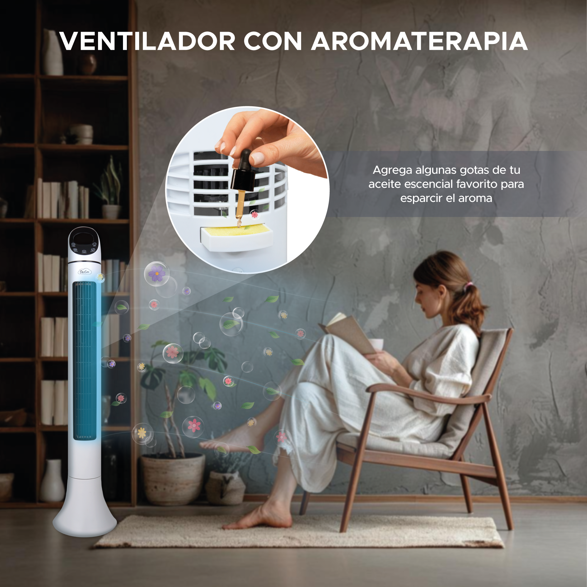 Abanico Ventilador Torre 99 Cm Aromaterapia Control Remoto 