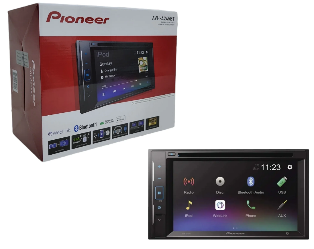 Autoestéreo de pantalla PIONEER AVH-A245BT Weblink DVD/USB/BT