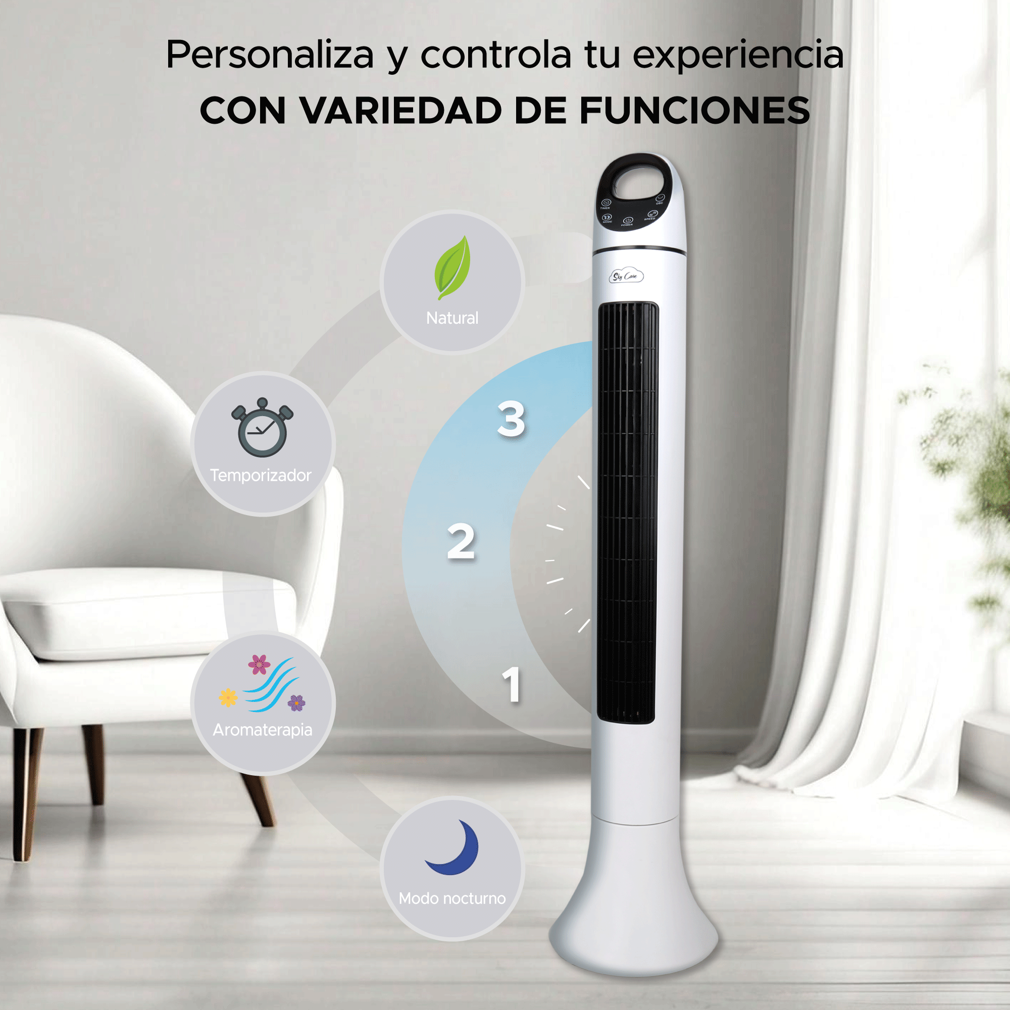 Abanico Ventilador Torre 99 Cm Aromaterapia Control Remoto 