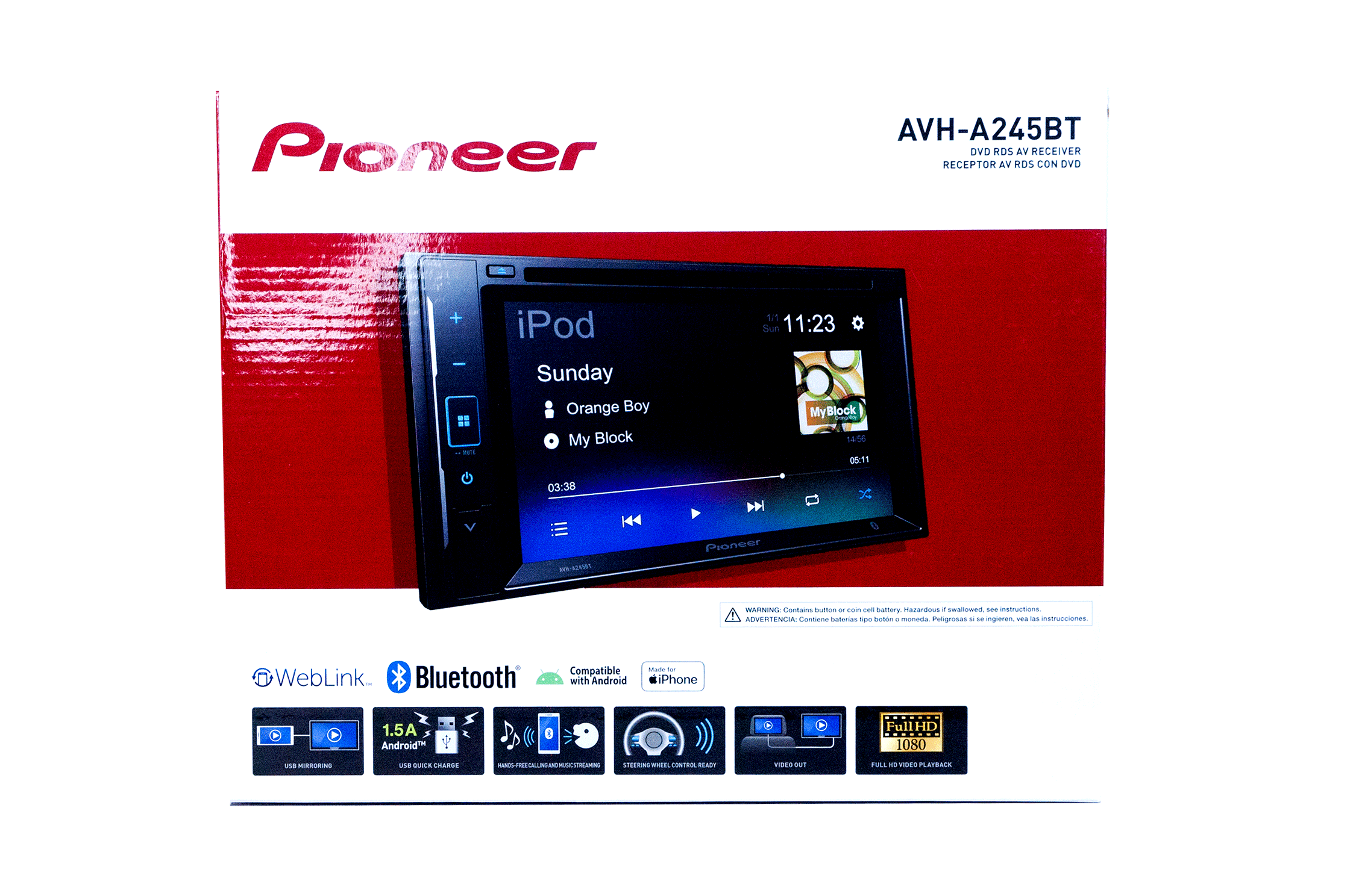 Autoestéreo de pantalla PIONEER AVH-A245BT Weblink DVD/USB/BT