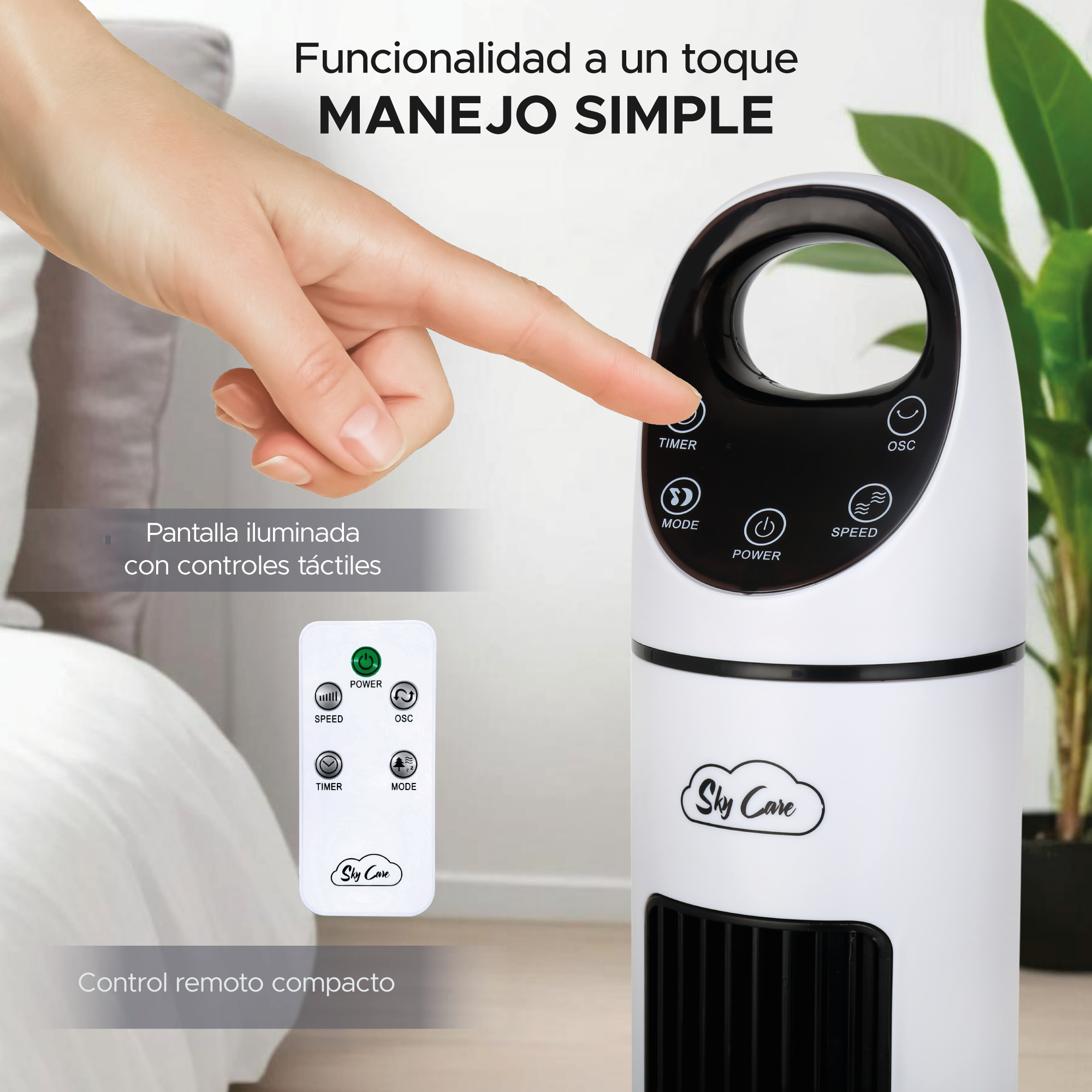 Abanico Ventilador Torre 99 Cm Aromaterapia Control Remoto 