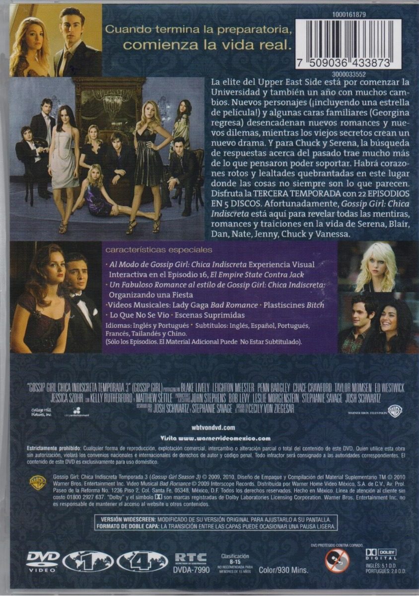 Gossip Girl Chica Indiscreta Tercera Temporada 3 Tres Dvd