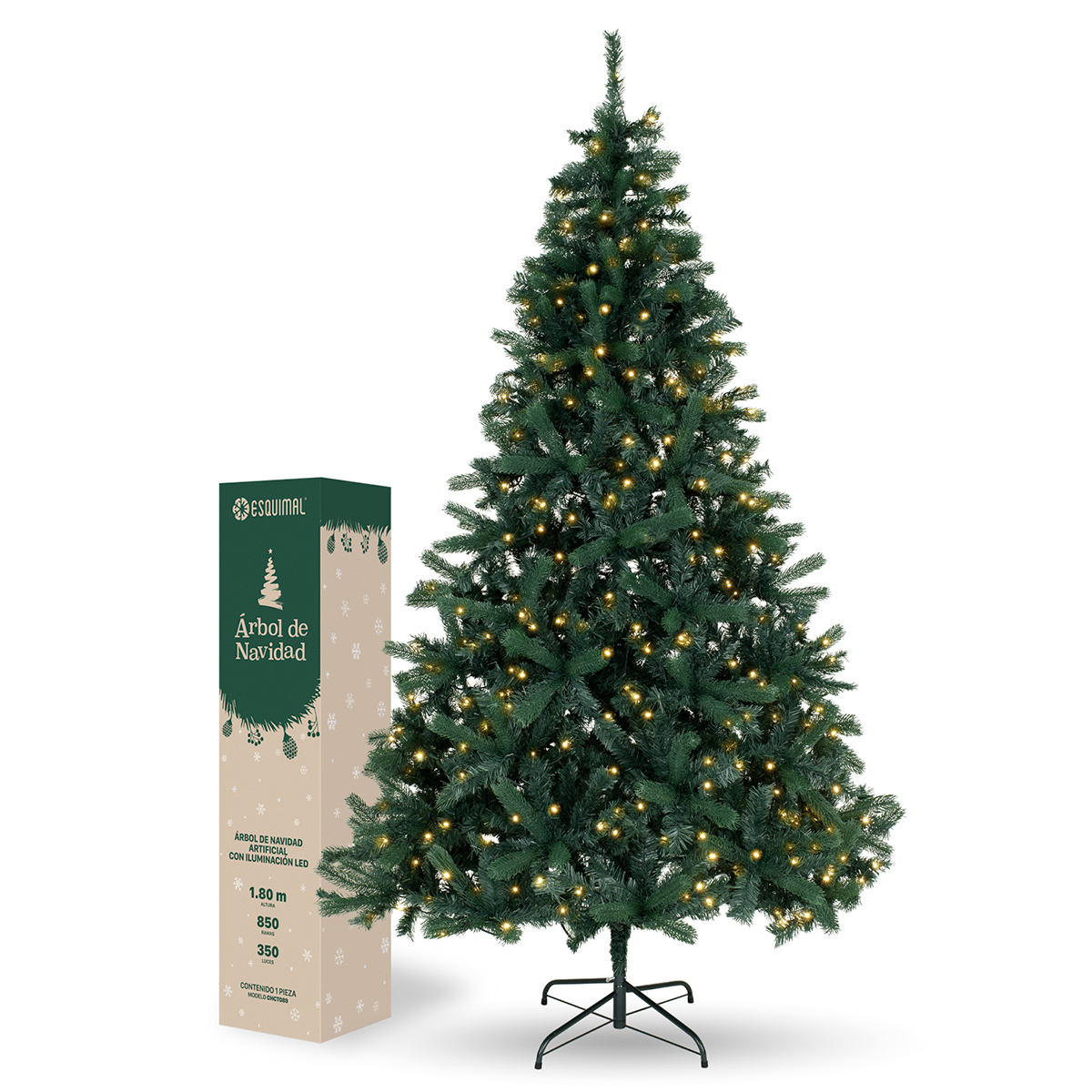 Árbol de Navidad Luces Led Pino 1.8m 850 Ramas - Verde oscuro para ESQUIMAL