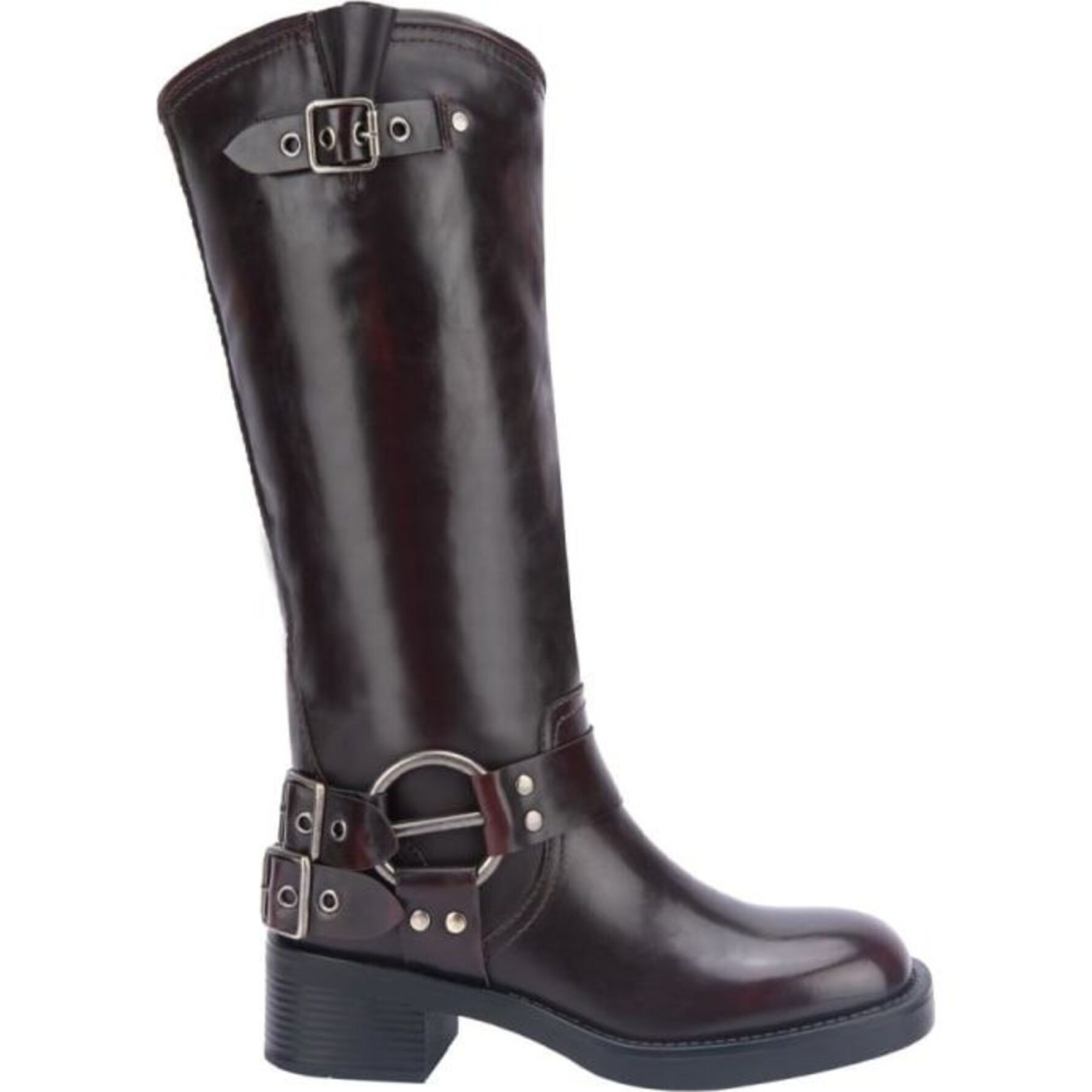Bota para mujer, larga, con hebillas y cierre, color vino, marca ...