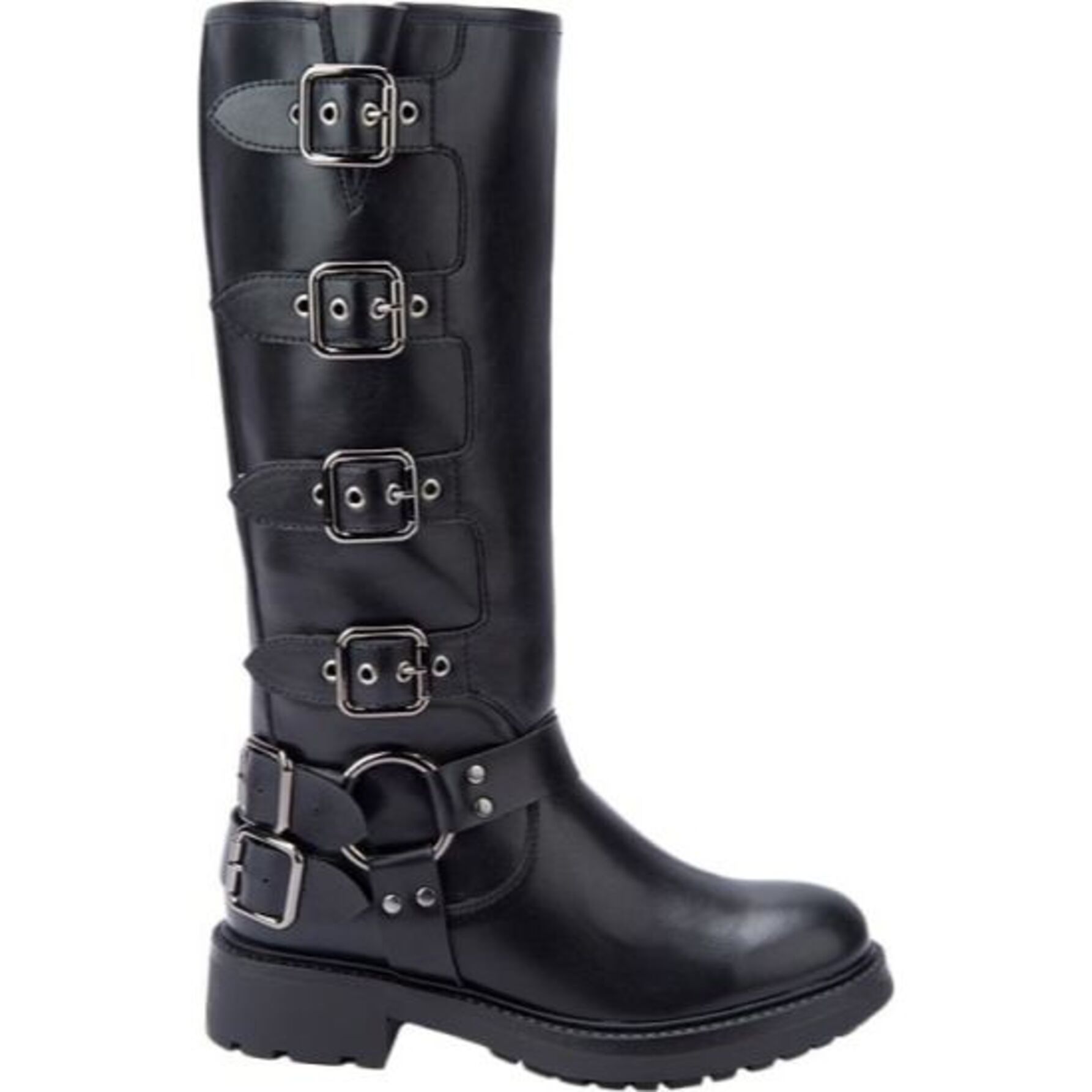 Bota para mujer, larga, con hebillas y tacón bajo, color negro, marca ...