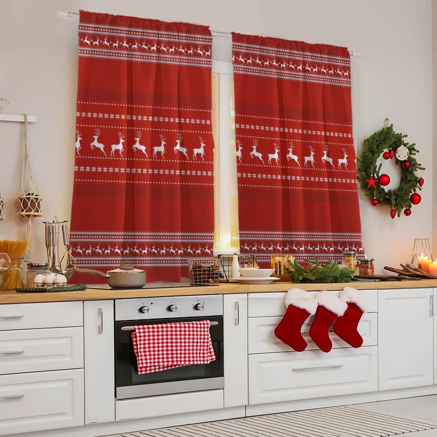 Béla Home Cortinas Cocina Estampada 1.30 Alto X 2m Ancho (Navideña Renos)