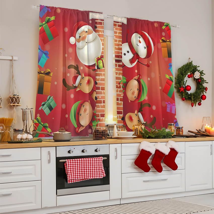 Béla Home Cortinas Cocina Estampada 1.30 Alto X 2m Ancho (Navideña Santa Claus)