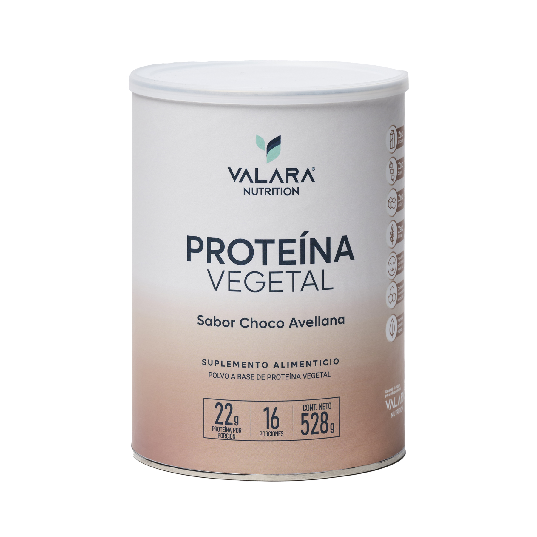 Proteína Vegana Valara Sabor Choco Avellana 528gr, Sin Azúcar, Baja en Carbohidratos