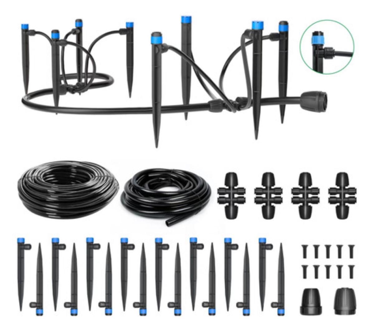 Sistema De Riego Automático Por Goteo Con Conector Rápido negro azul