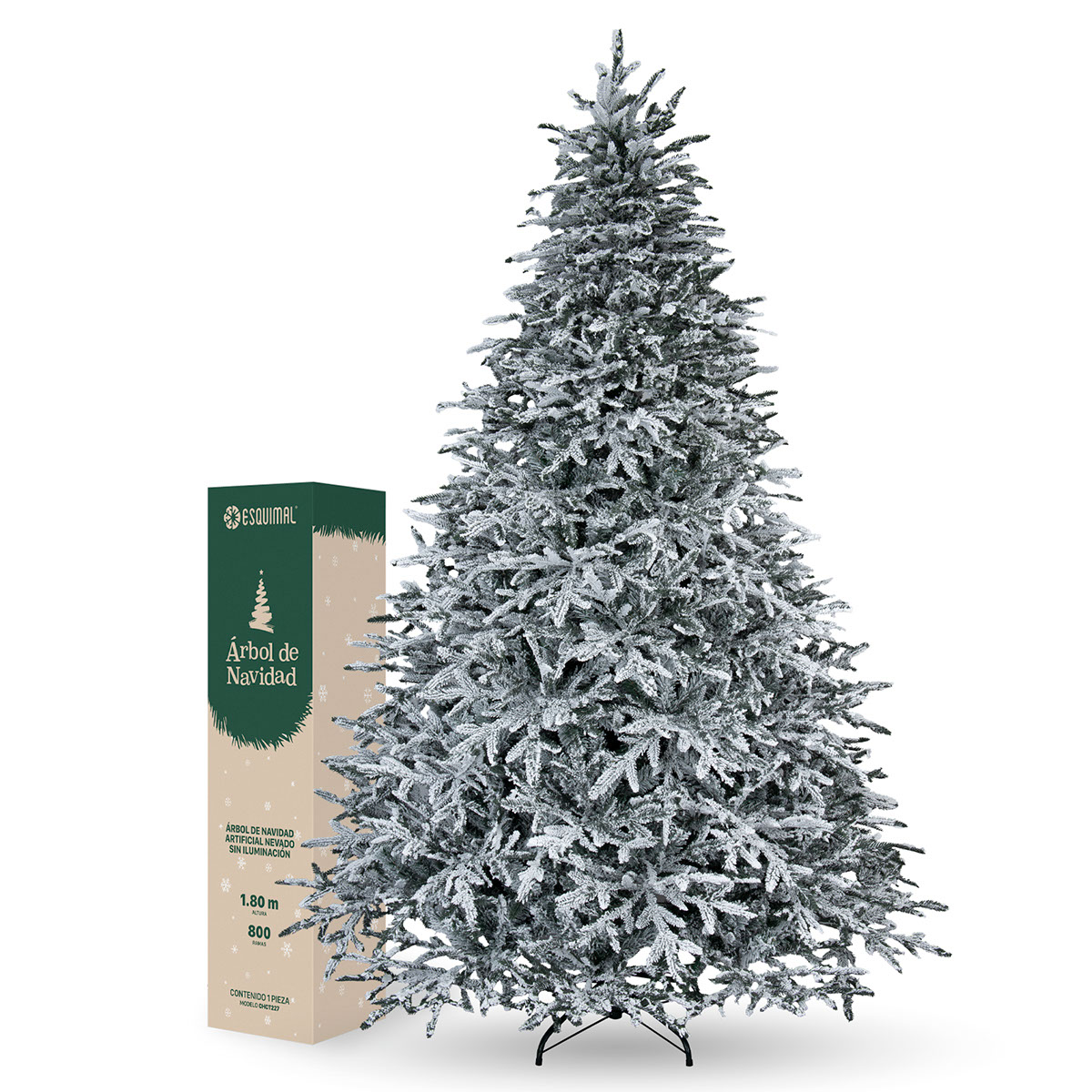 Árbol de Navidad Nevado Pino Navideño 1.8m 800 Ramas - Verde para ESQUIMAL