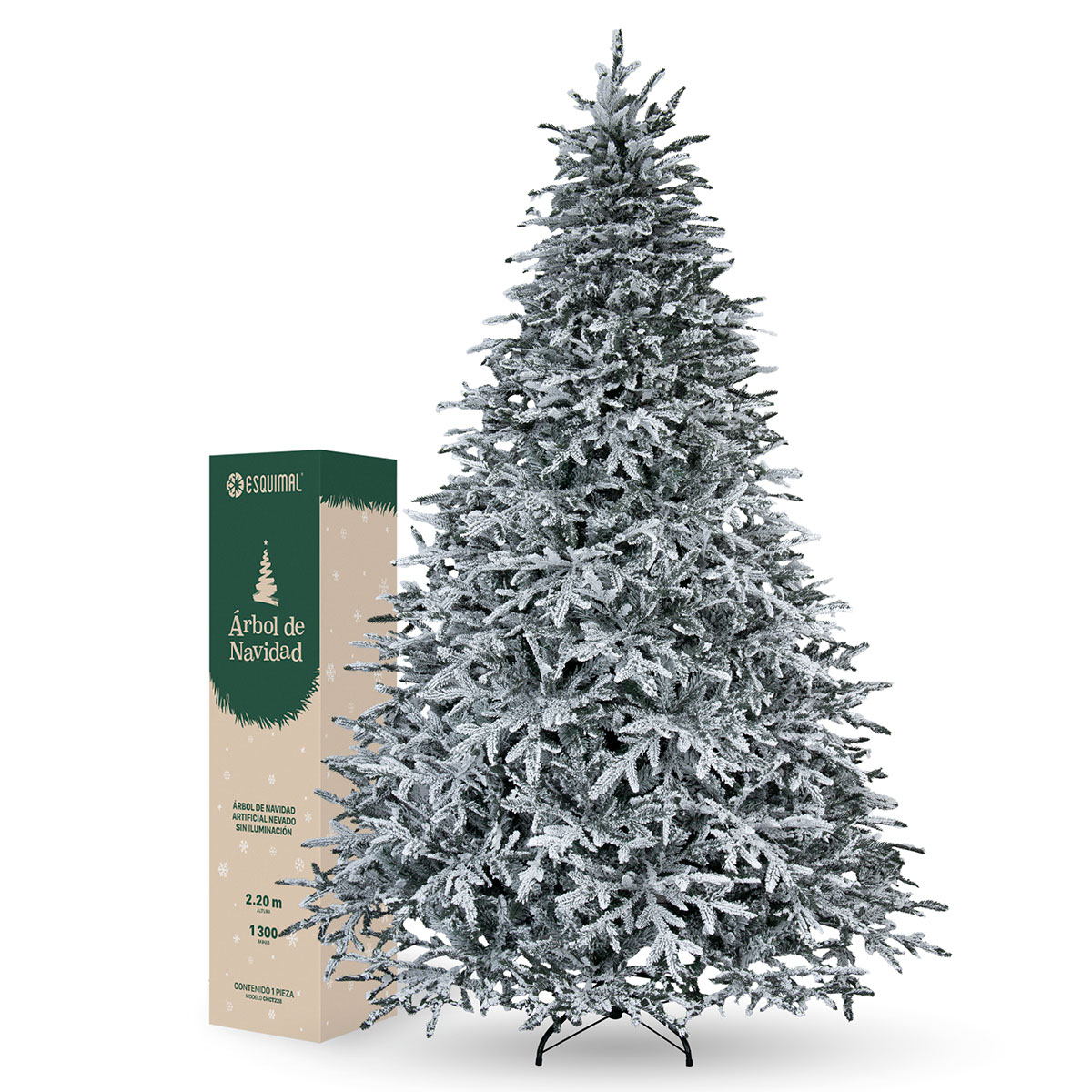 Árbol de Navidad Nevado Pino Navideño 2.2m 1300 Ramas - Verde Para ESQUIMAL