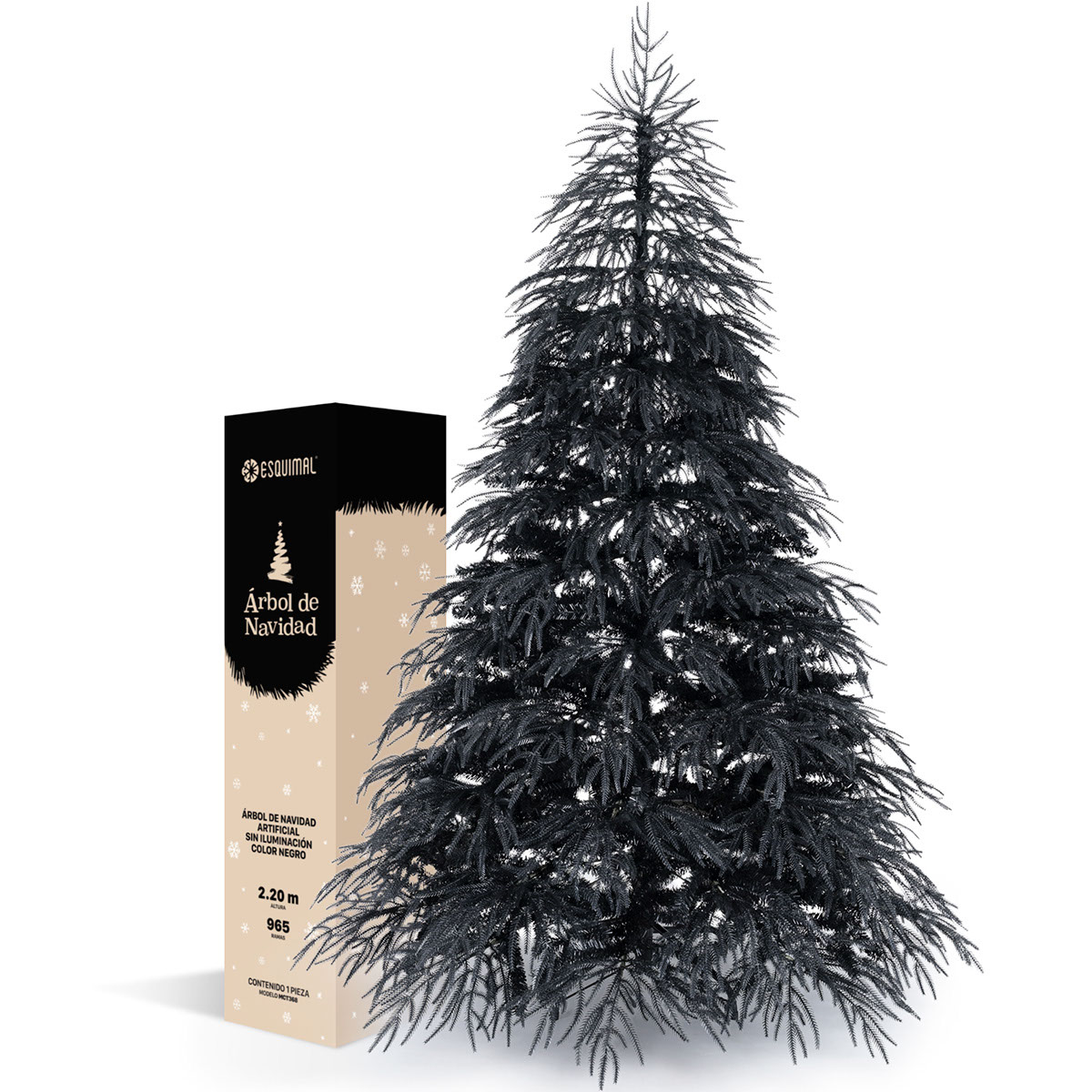 Árbol de Navidad Premium con Ramas Mixtas 2.2 m 965 Ramas – Negro Para ...
