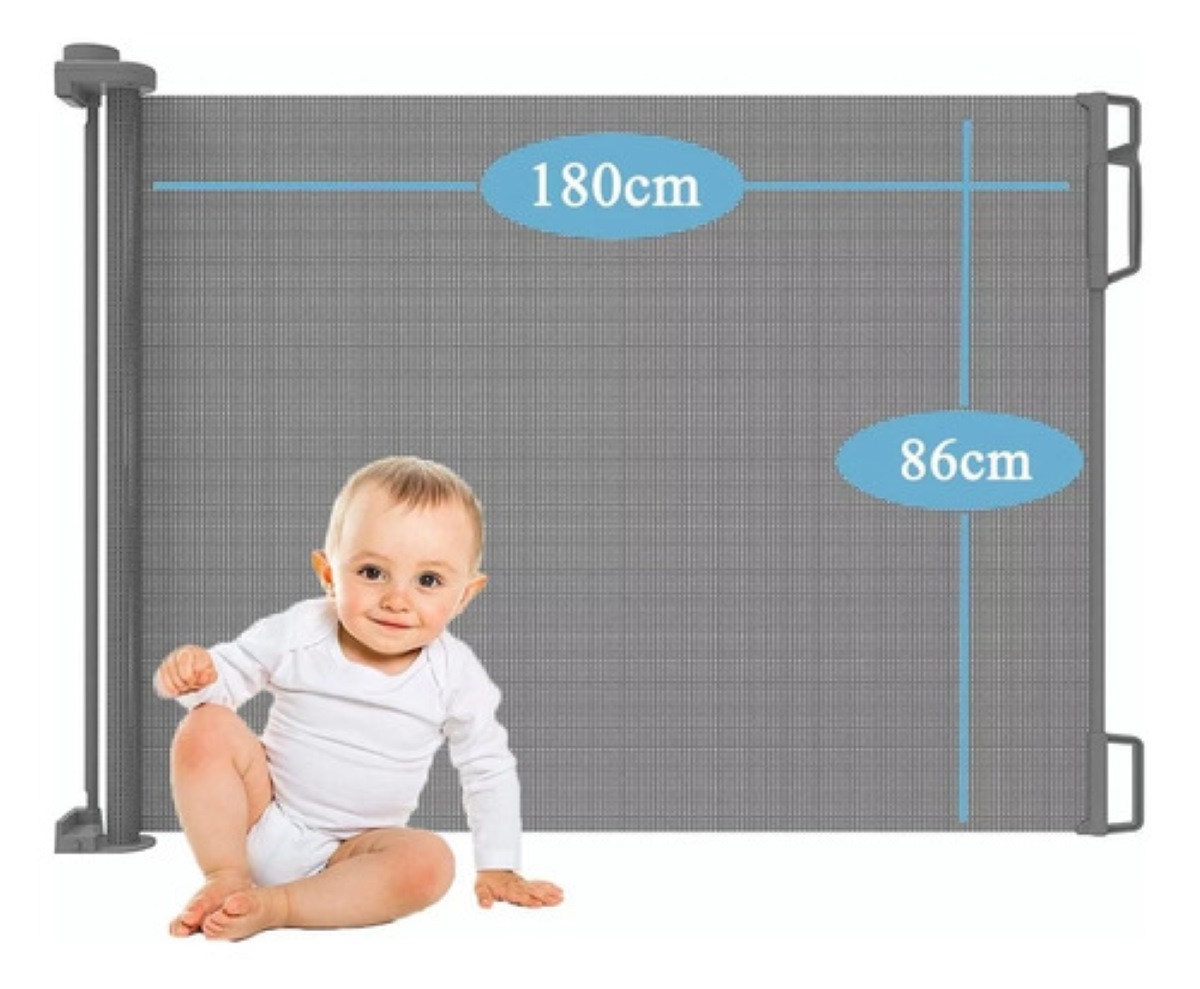 Puerta De Seguridad Retráctil De 180x86 Cm P/bebés/niños Color Gris