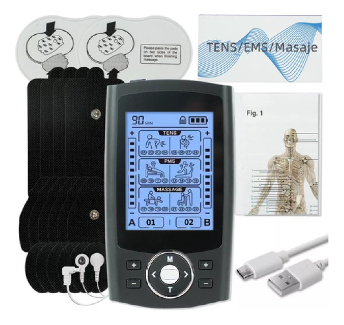 Tens/ems Electroestimulador Muscular Massage 60 Modos 10pads