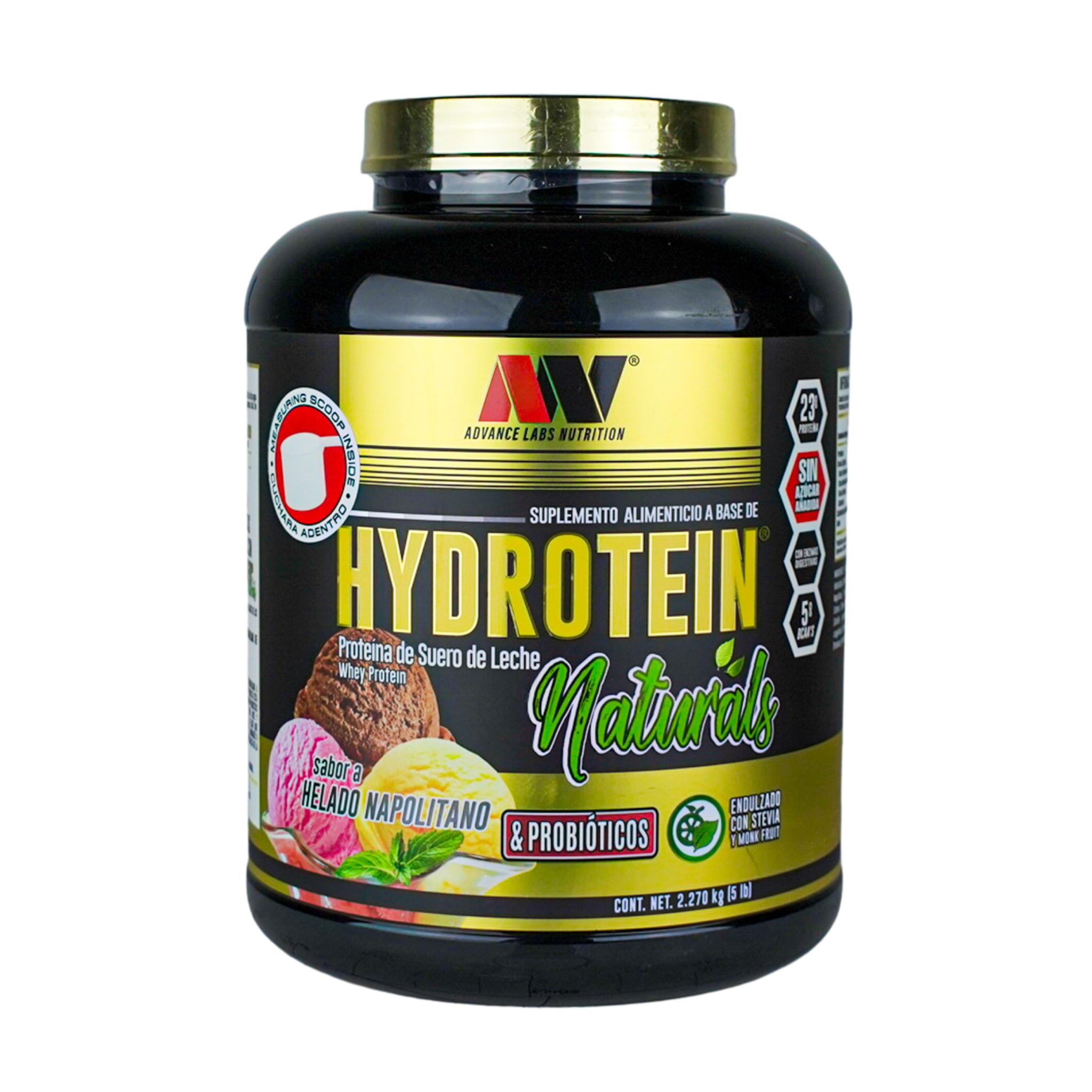 Advance Nutrition Hydrotein Naturals -Napolitano - Proteína de Suero Hidrolizado con Probióticos y BCAAs - Endulzada con Stevia y Monk Fruit | 2.27 kg