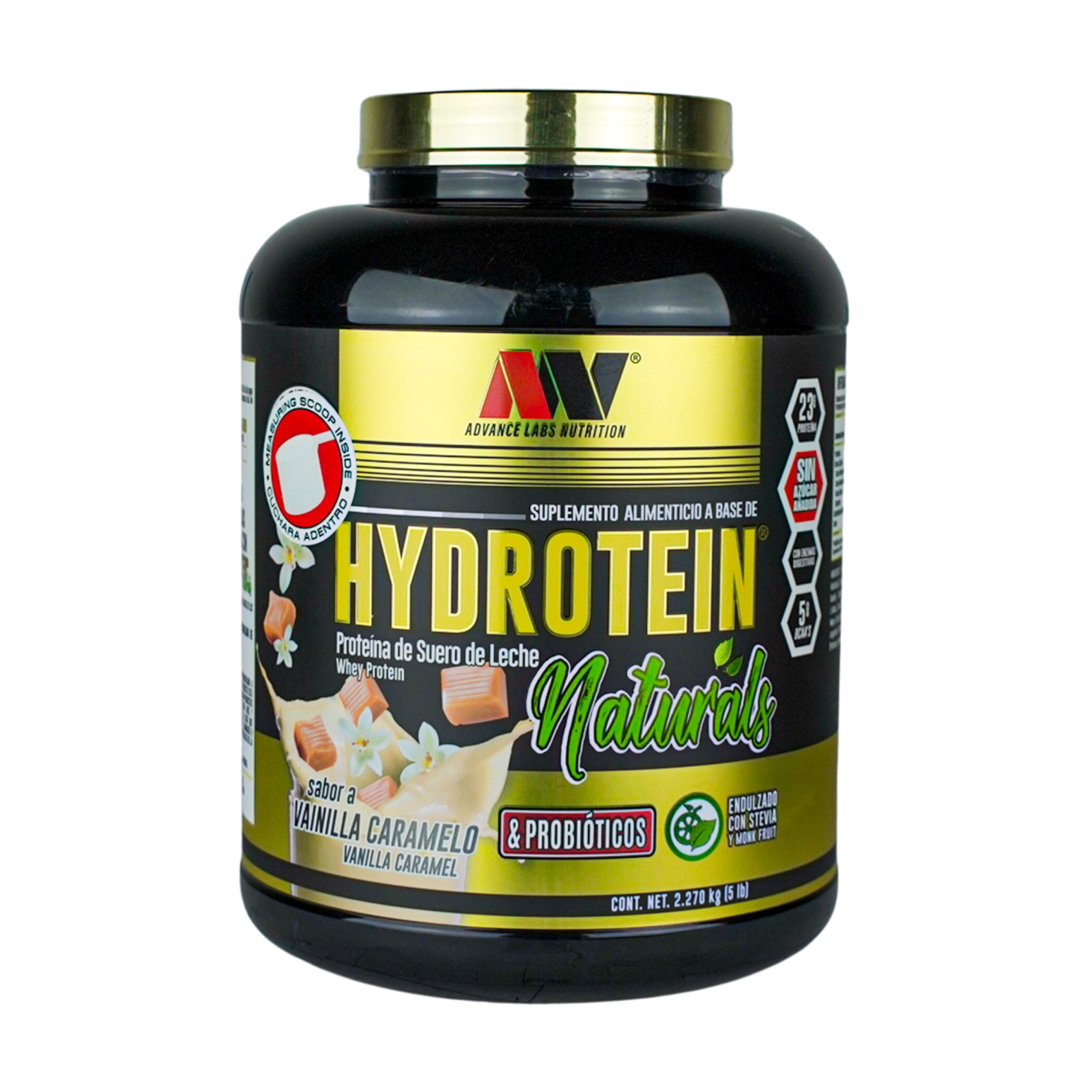 Advance Nutrition Hydrotein Naturals - Vainilla Caramelo - Proteína de Suero Hidrolizado con Probióticos y BCAAs - Endulzada con Stevia y Monk Fruit | 2.27 kg