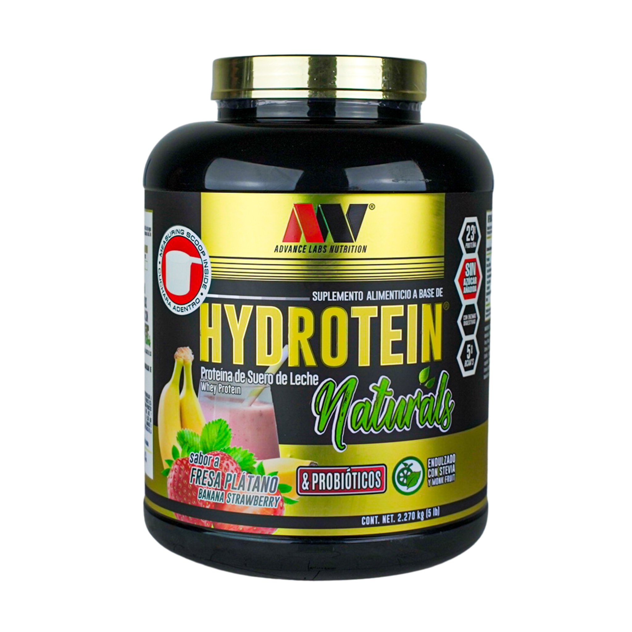 Advance Nutrition Hydrotein Naturals -Fresa Plátano - Proteína de Suero Hidrolizado con Probióticos y BCAAs - Endulzada con Stevia y Monk Fruit | 2.27 kg