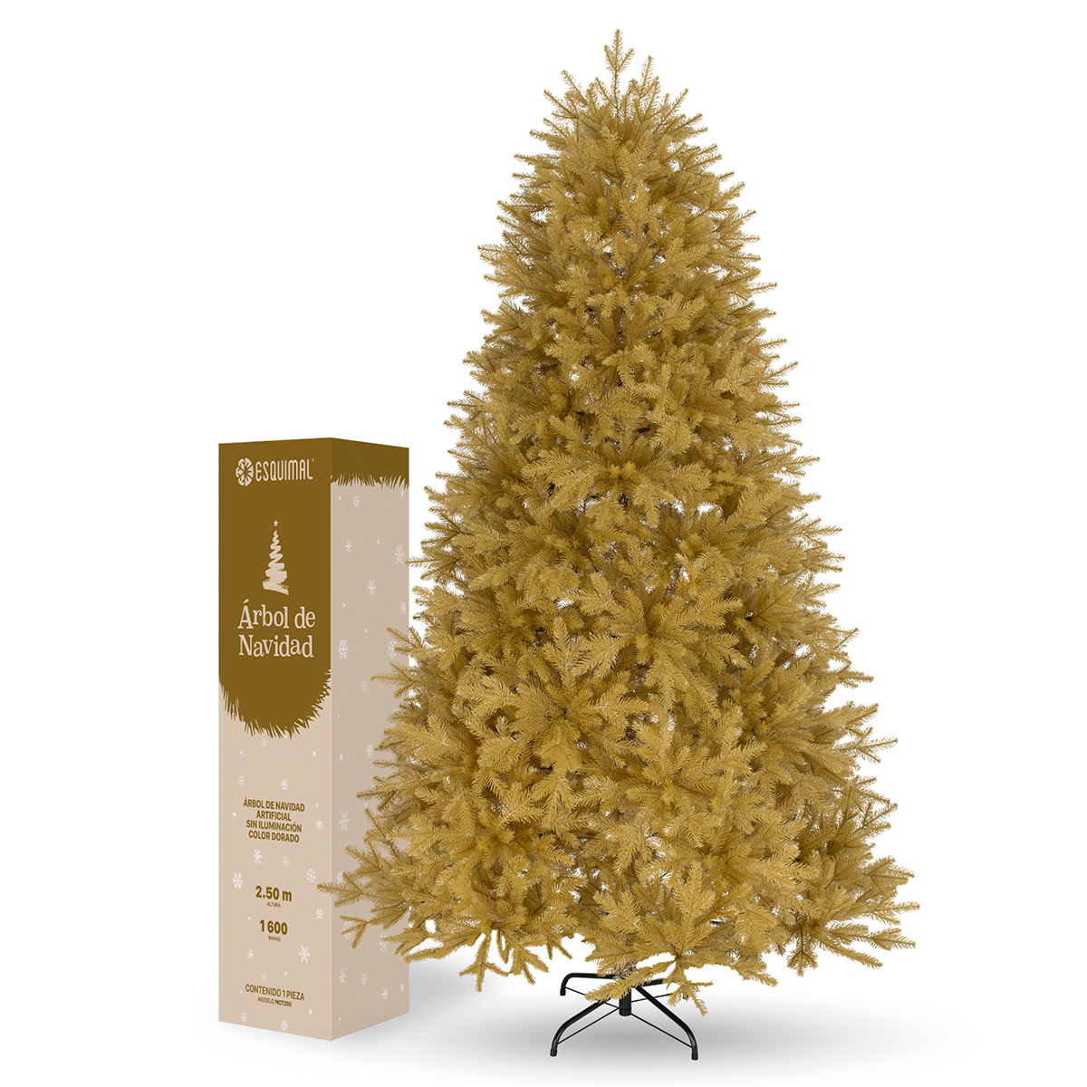 Árbol de Navidad Dorado Pino Navideño 2.5m 1600 Ramas - Dorado para ESQUIMAL