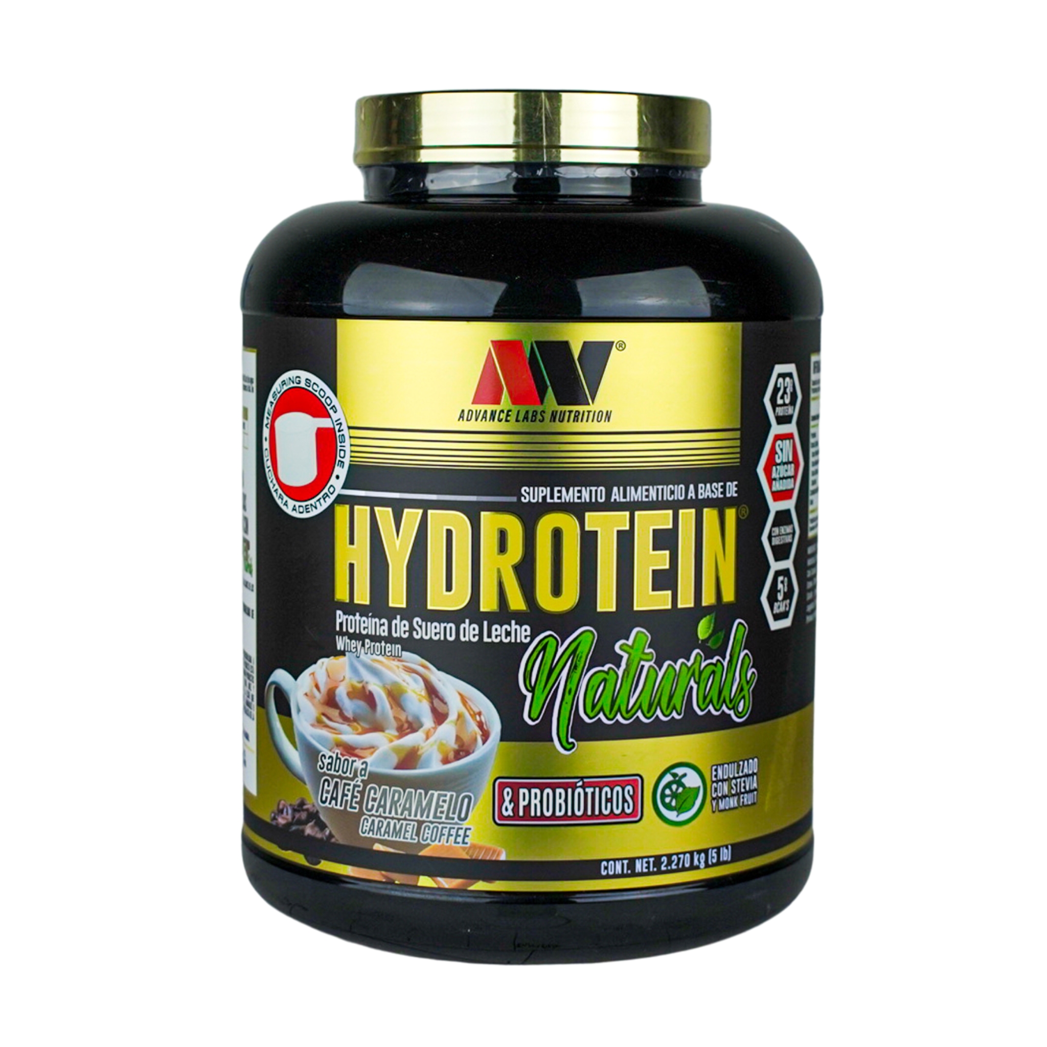 Advance Nutrition Hydrotein Naturals - Café Caramelo - Proteína de Suero Hidrolizado con Probióticos y BCAAs - Endulzada con Stevia y Monk Fruit | 2.27 kg