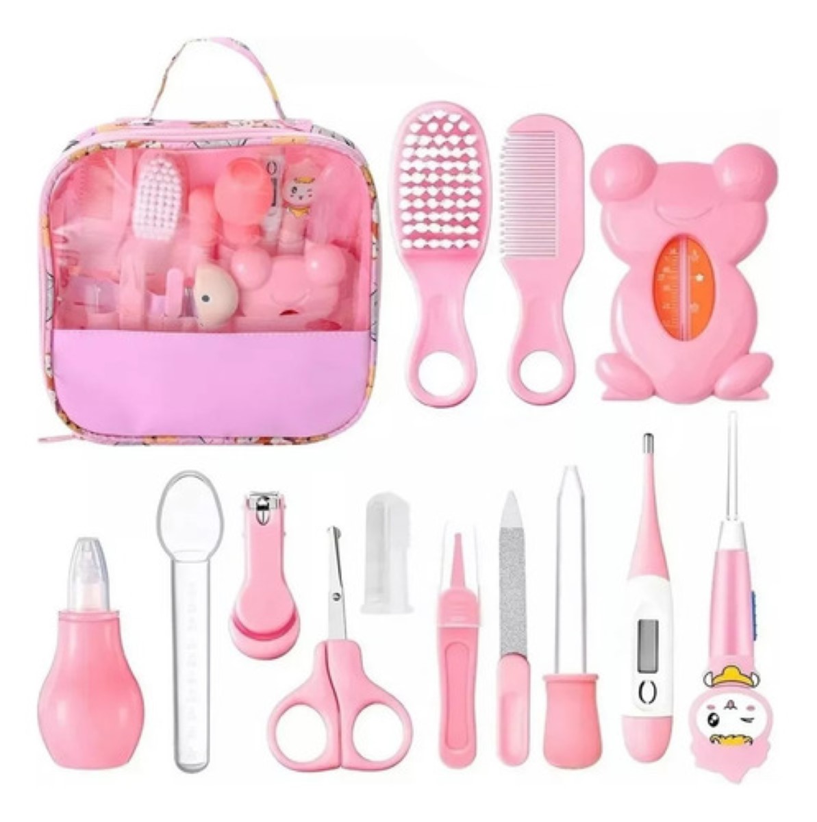 Kit De Higiene Cuidado Bebé 13pcs Termómetro Salud Manicure rosa