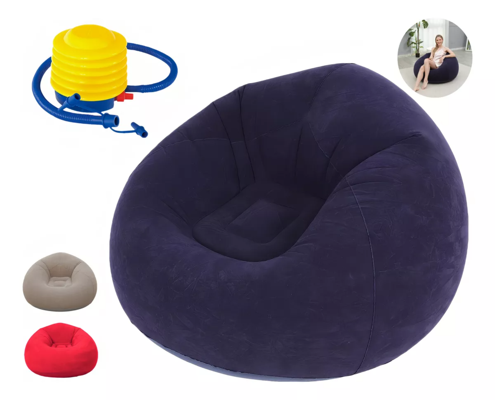 Sillón Inflable Silla Aterciopelada Puff Cómodo Sofá +bomba