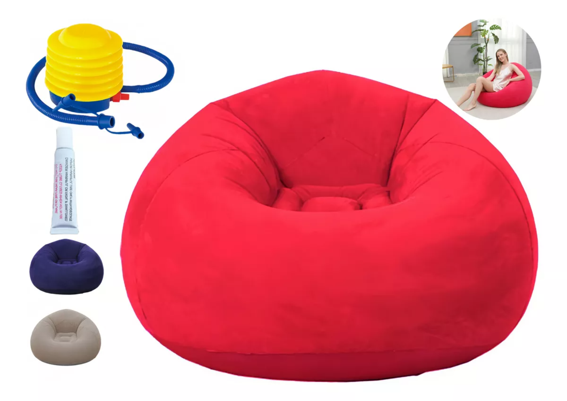 Sillón Inflable Silla Aterciopelada Puff Cómodo Sofá +bomba