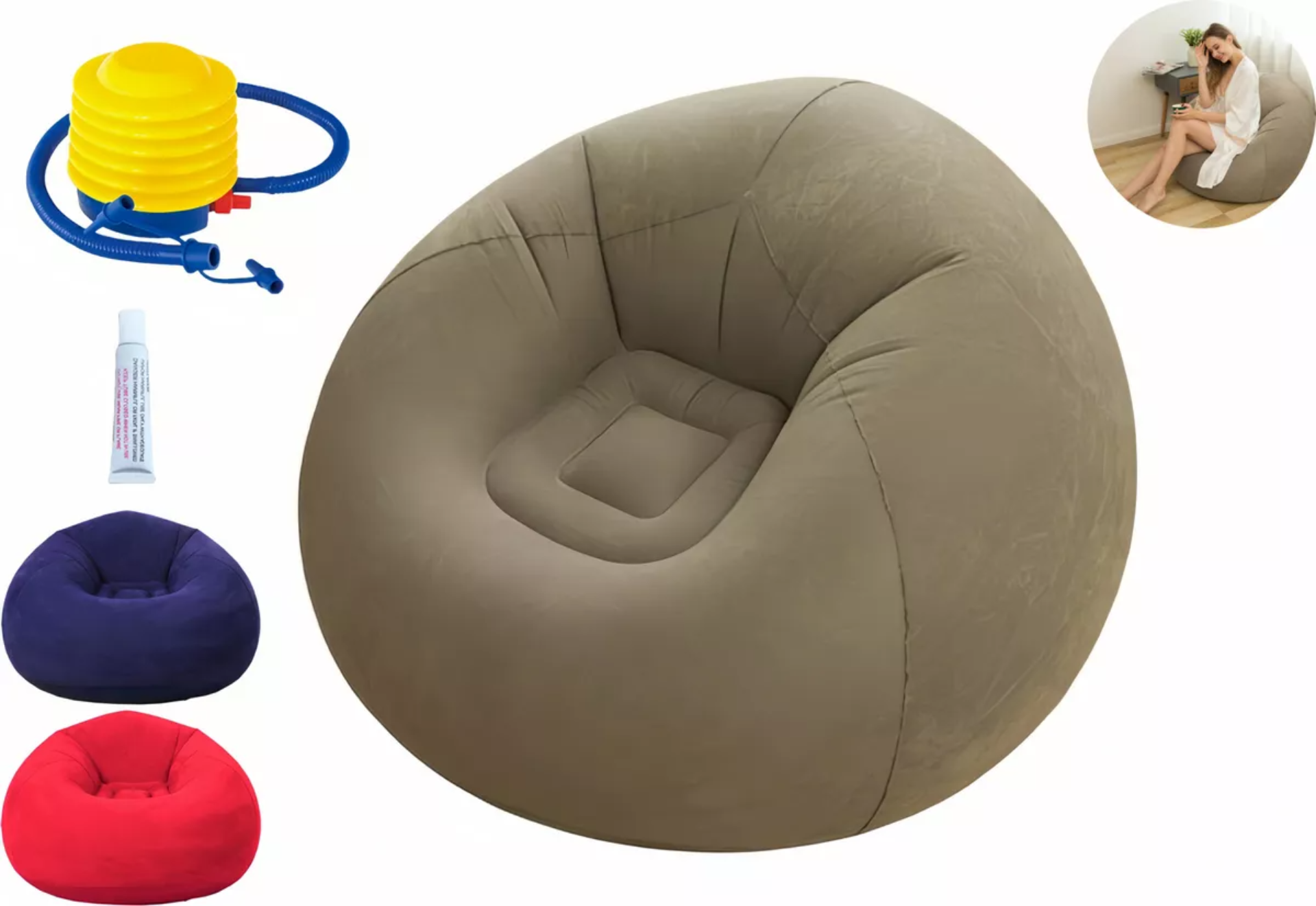 Sillón Inflable Silla Aterciopelada Puff Cómodo Sofá +bomba