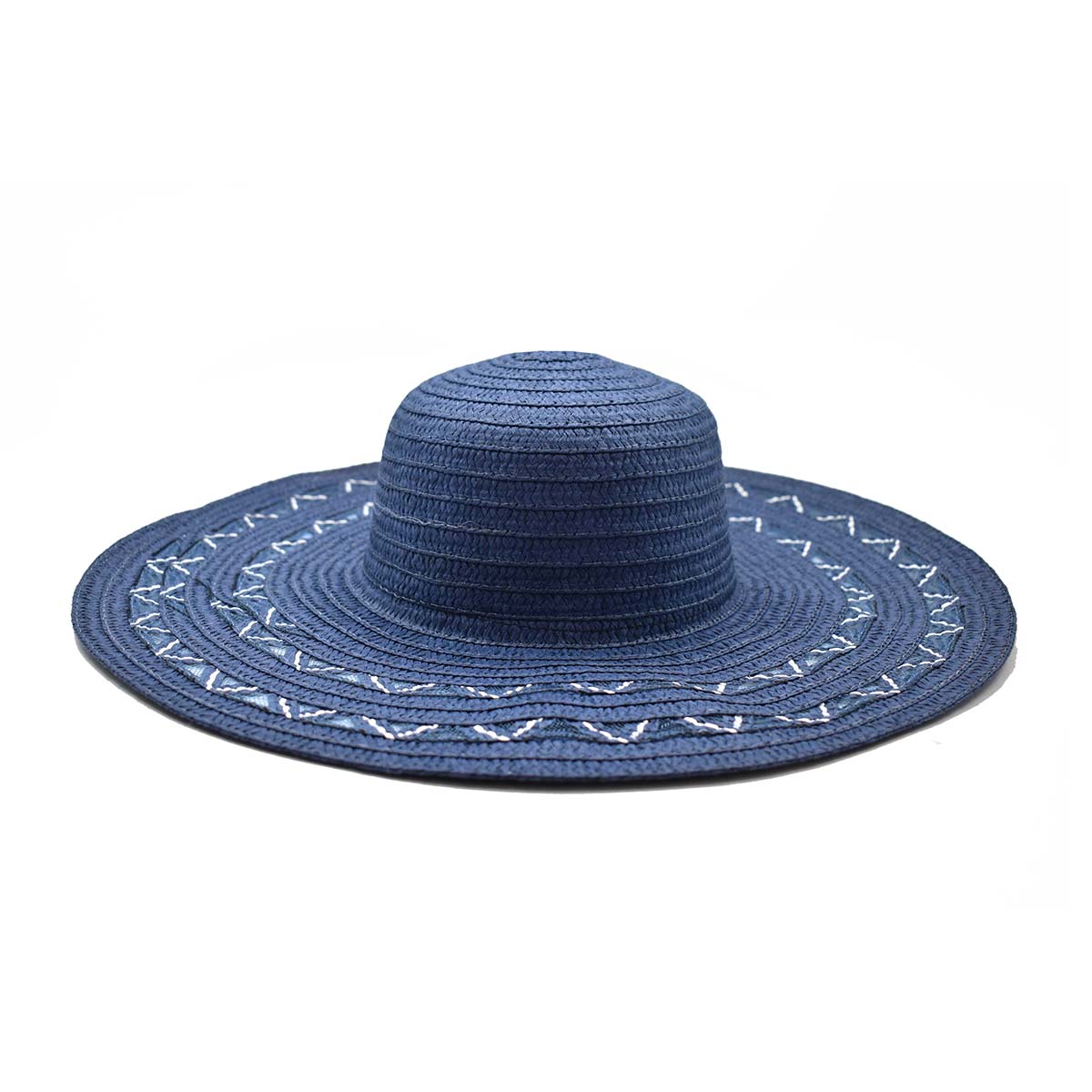 Sombrero Pamela Azul Detalle de Grecas Blancas 