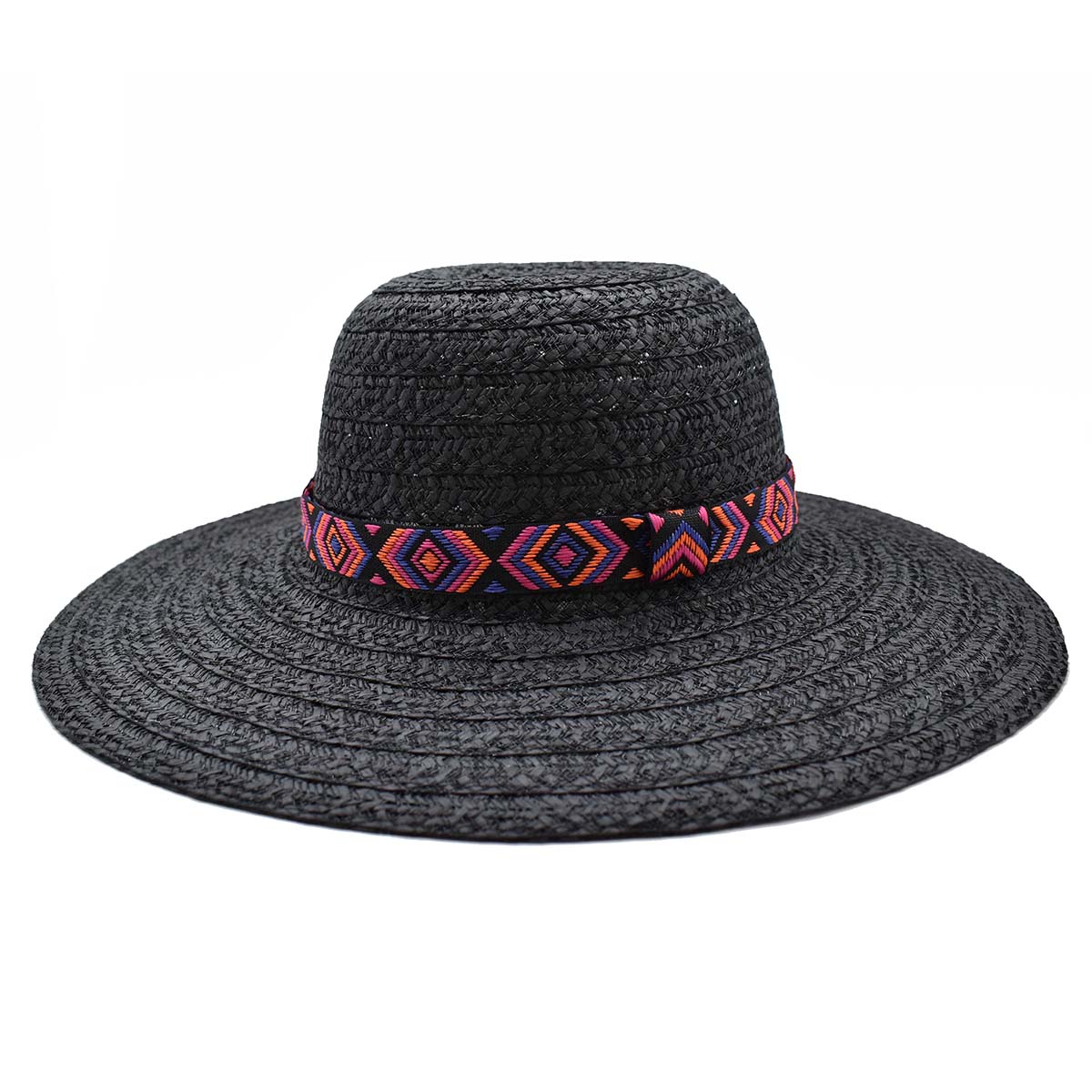 Sombrero Pamela Negro Detalle de Cinta Multicolor 