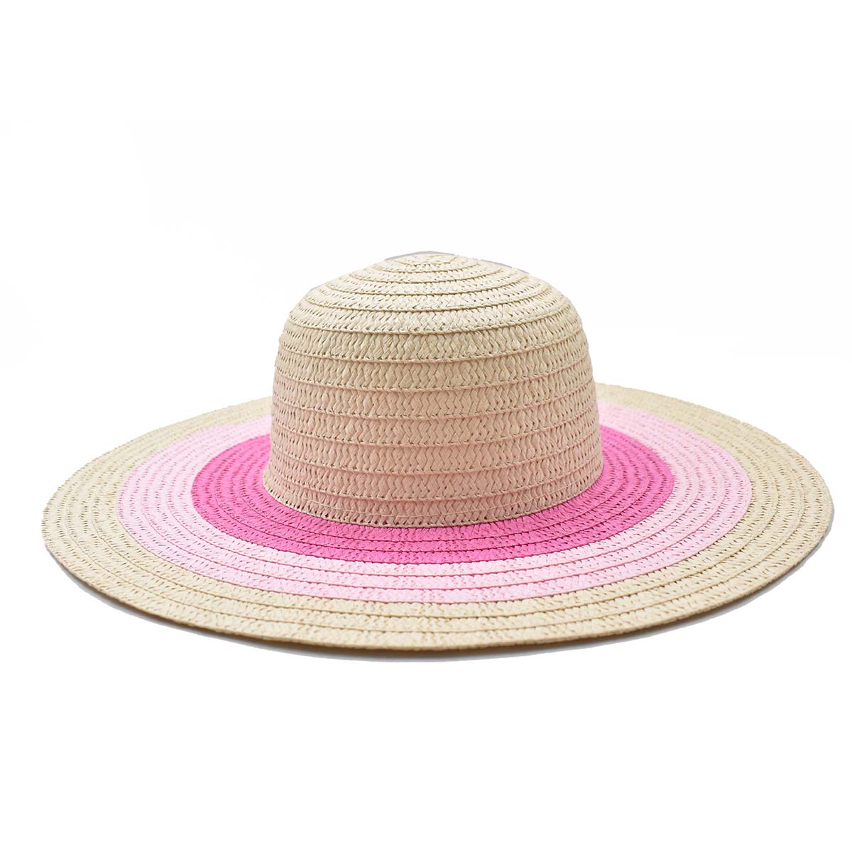 Sombrero Pamela Beige Bloques de Color Rosa 