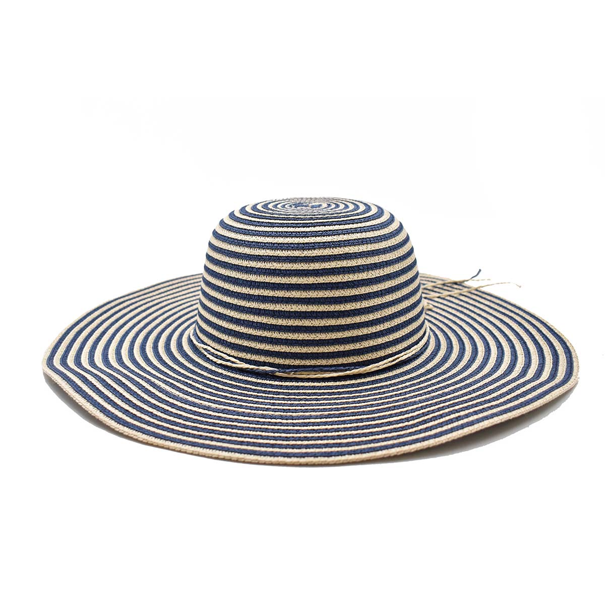 Sombrero Pamela de Rayas Azul y Beige 