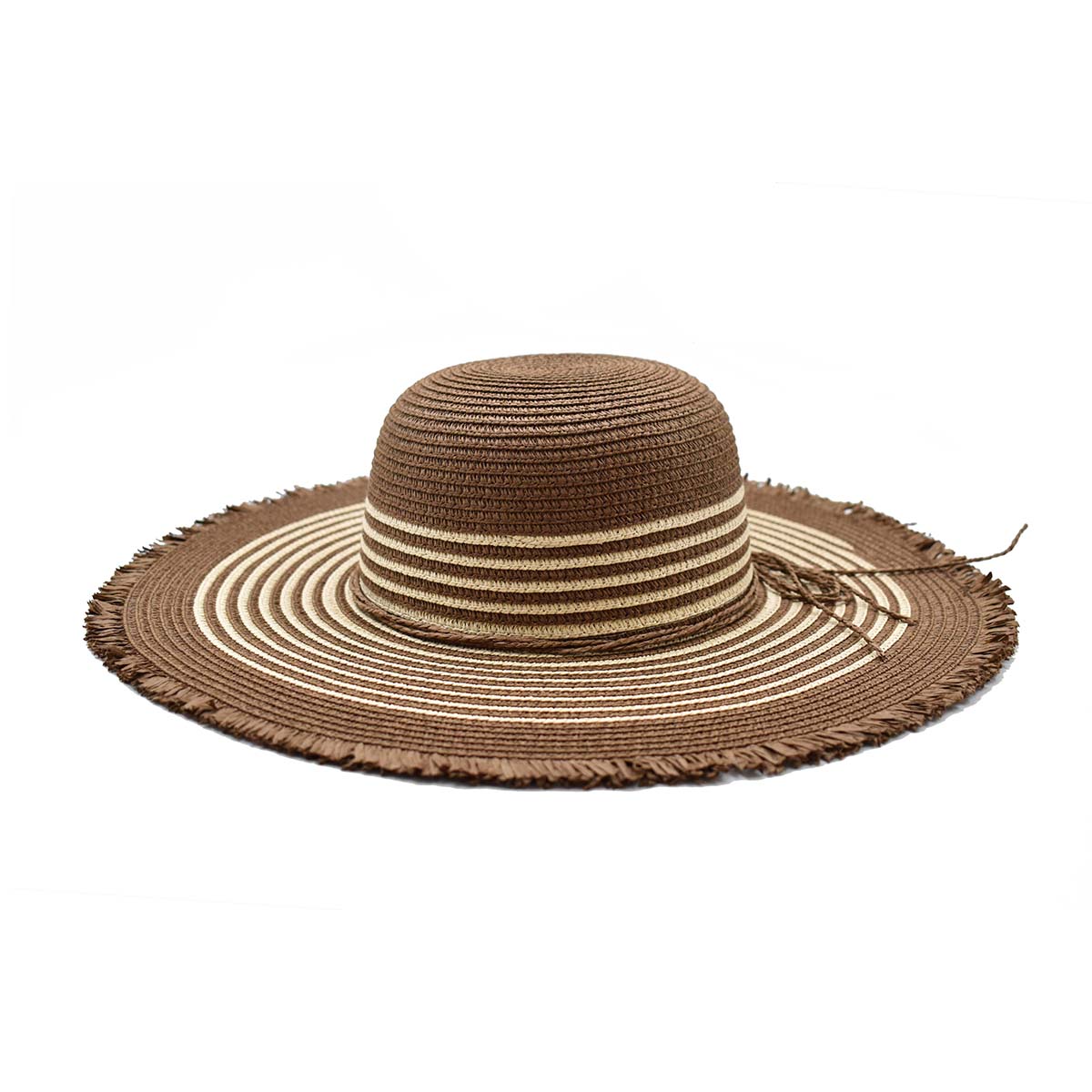 Sombrero Pamela Café con Líneas Beige 