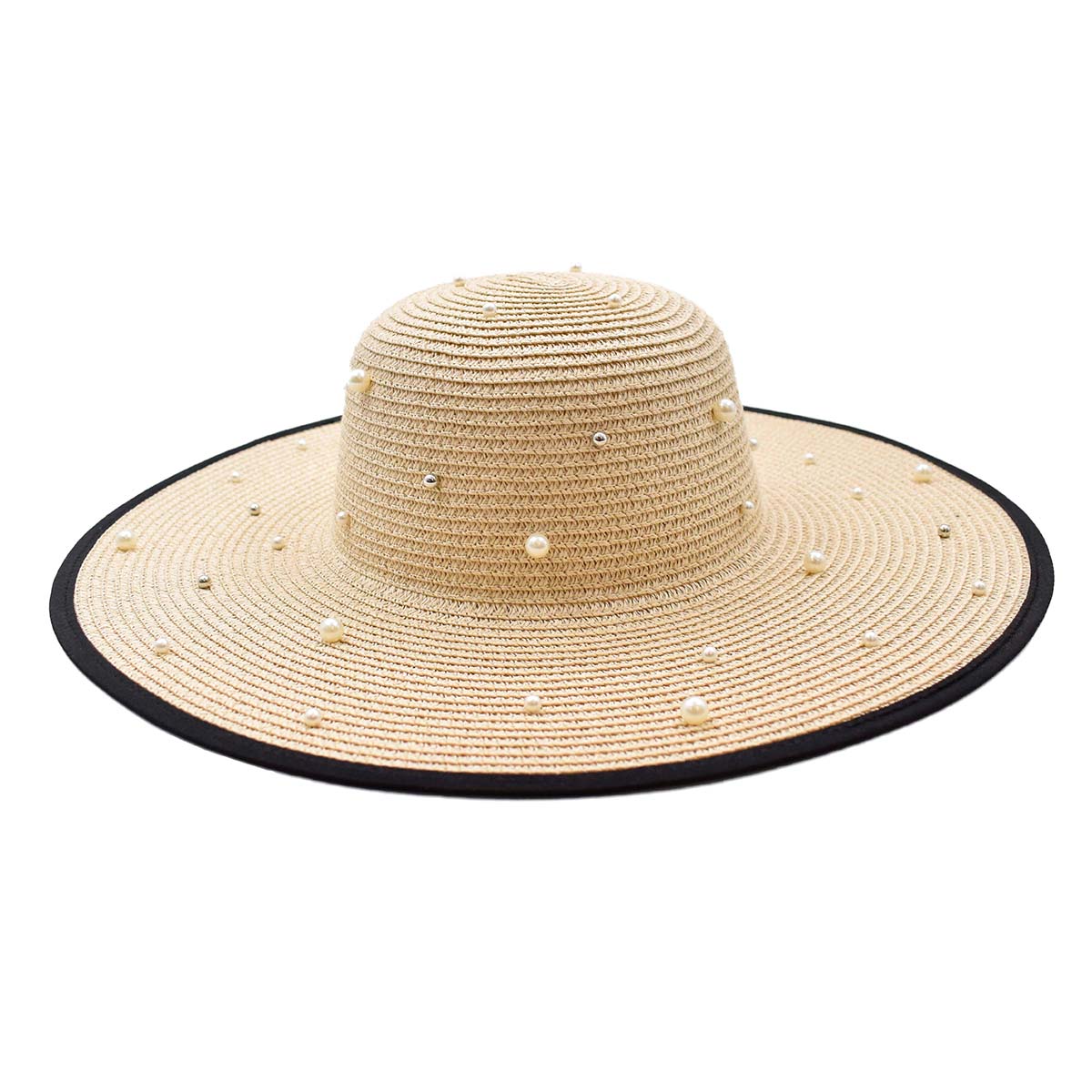 Sombrero Pamela Beige Detalle de Perlas 