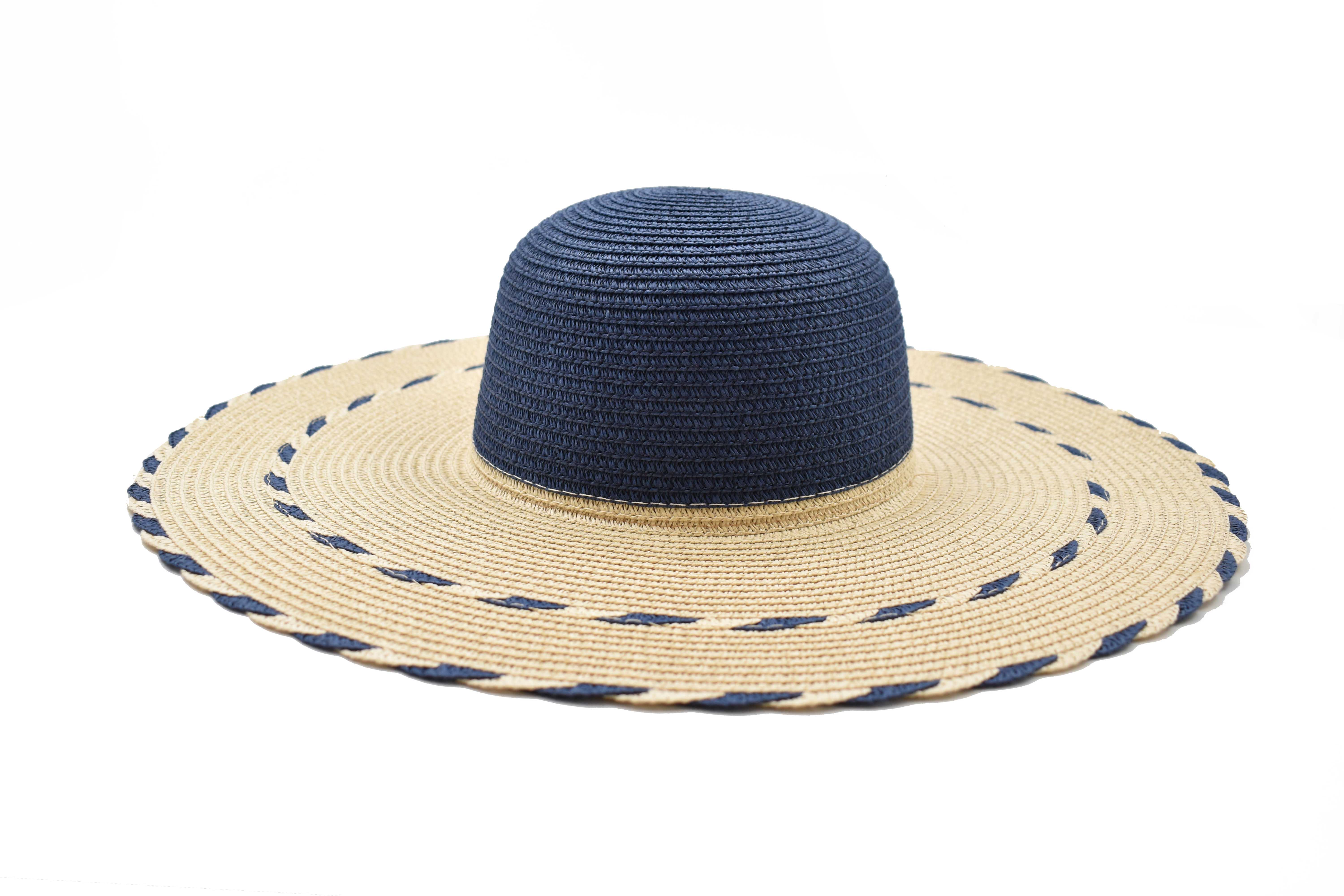 Sombrero Pamela Beige con Detalles en Color Azul