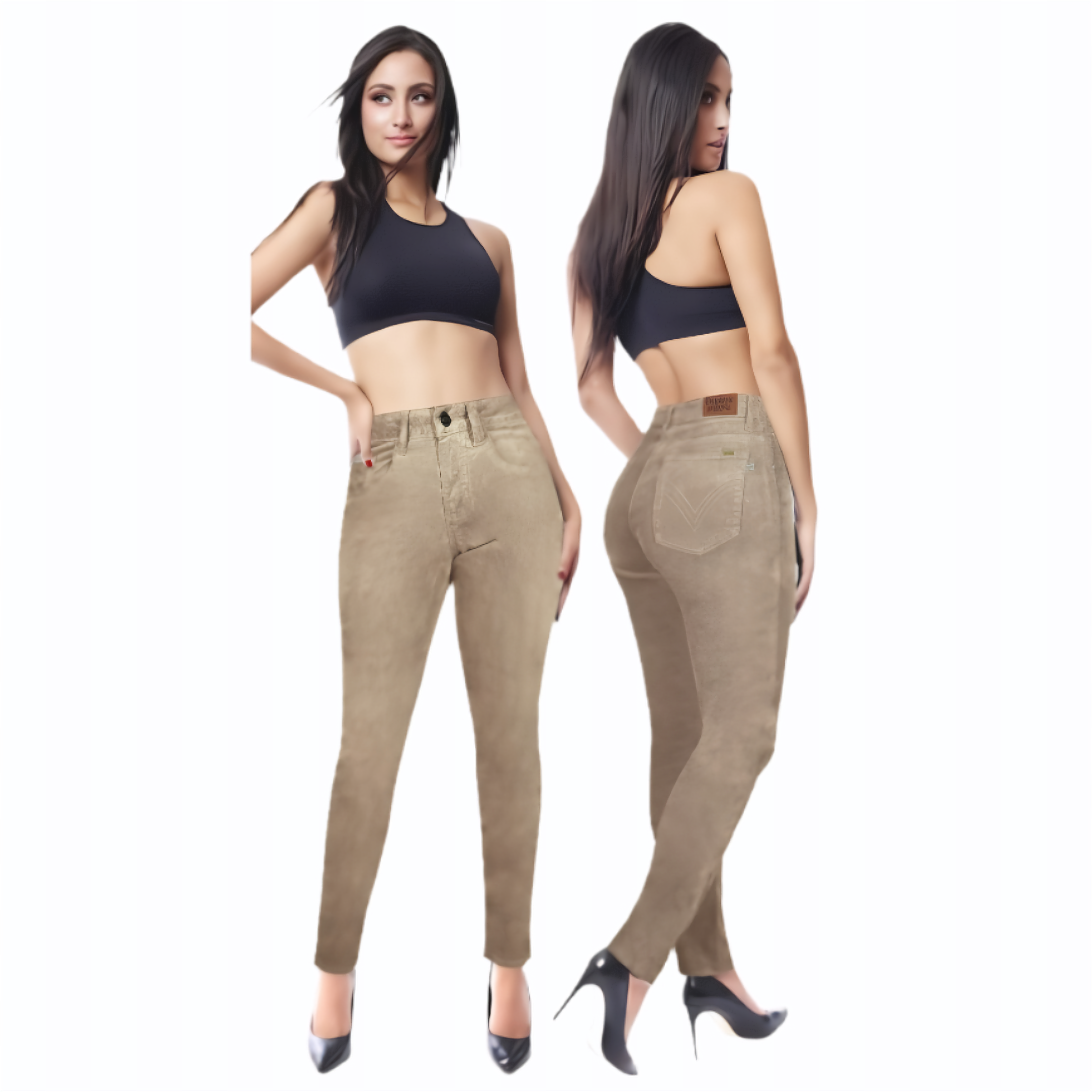 Cintura Alta PantalÃ³n Beige Mujer Pantalon Tipo Pana Cintura Alta
