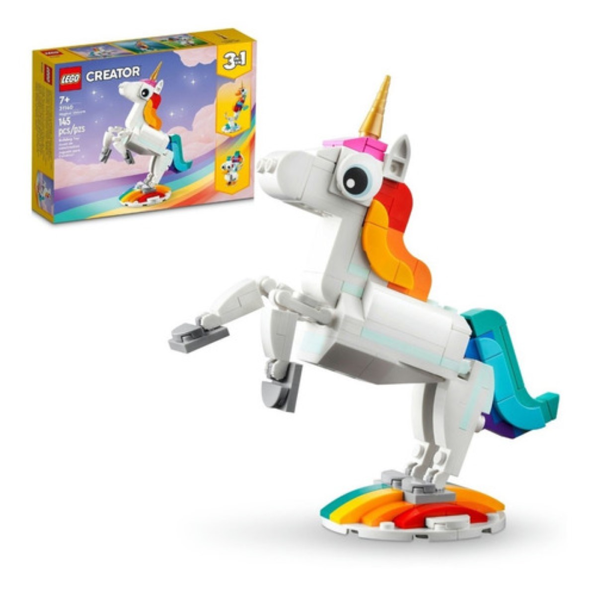 Kit De Construcción 3en1 Unicornio Mágico 145 Piezas 3+ blanco