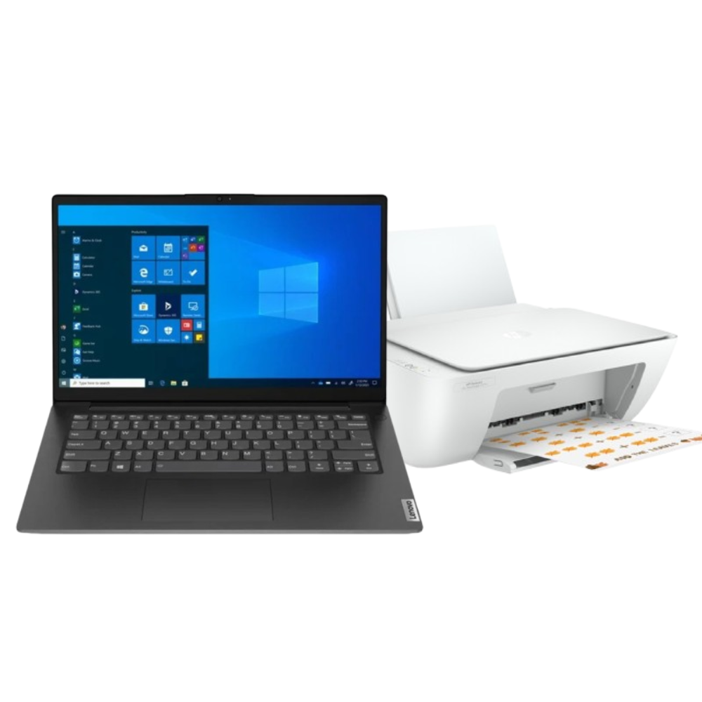 Combo Laptop Lenovo V14 G2 IJL Intel Celeron-N4500 2C 4GB 128GB ssd Pcie 14Pulg HD W11H Black 82QX002KLM + Impresora HP