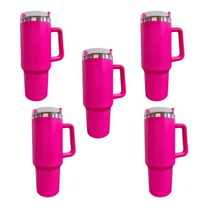 Termo Tumbler 20oz UV Doble pared Rosa neón- 5 pz