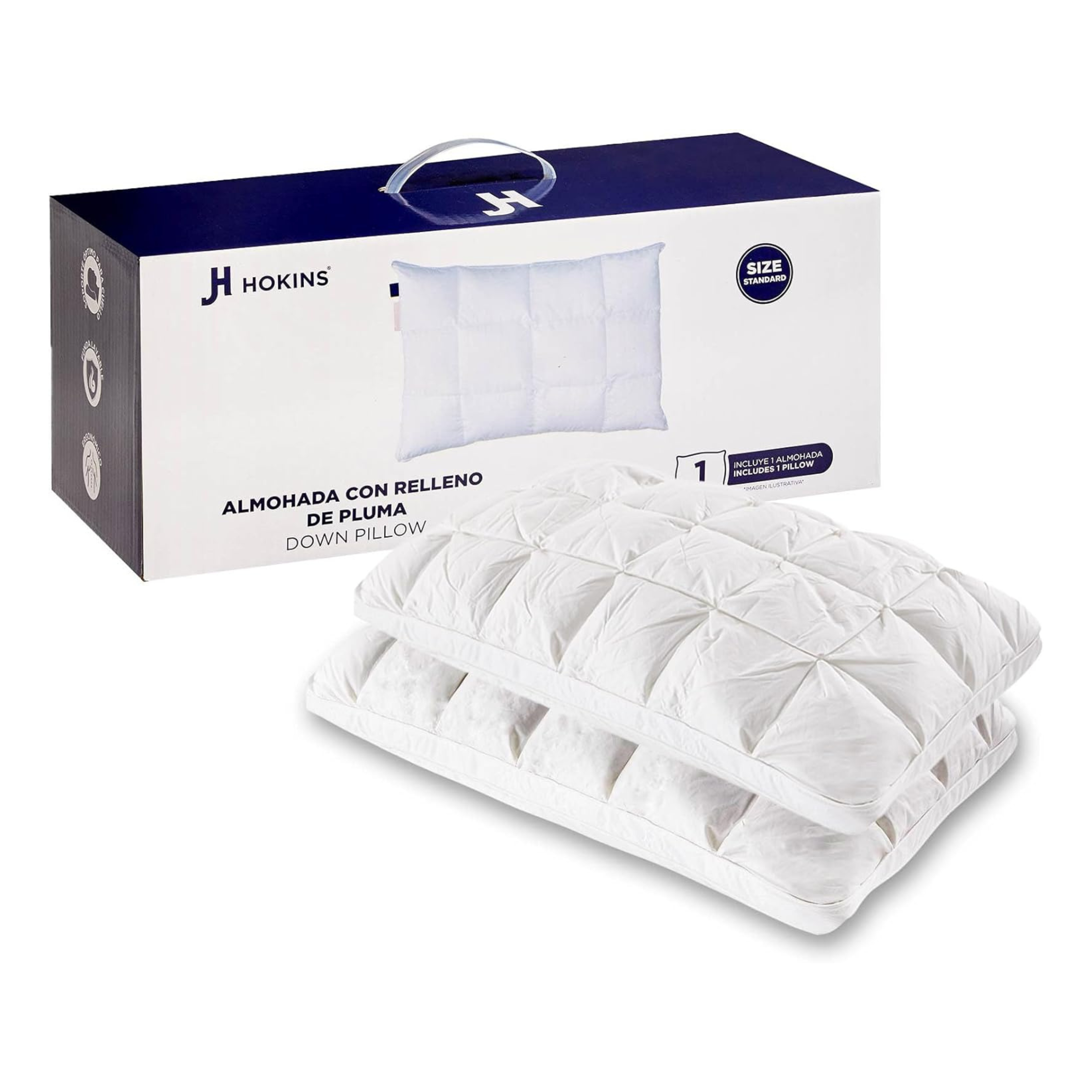 HOKINS Almohada Pluma de Ganso 2 Pack - Premium - Hipoalergénicas y Suaves al Tacto, Almohada Matrimonial 45x70 cm (Blanco)