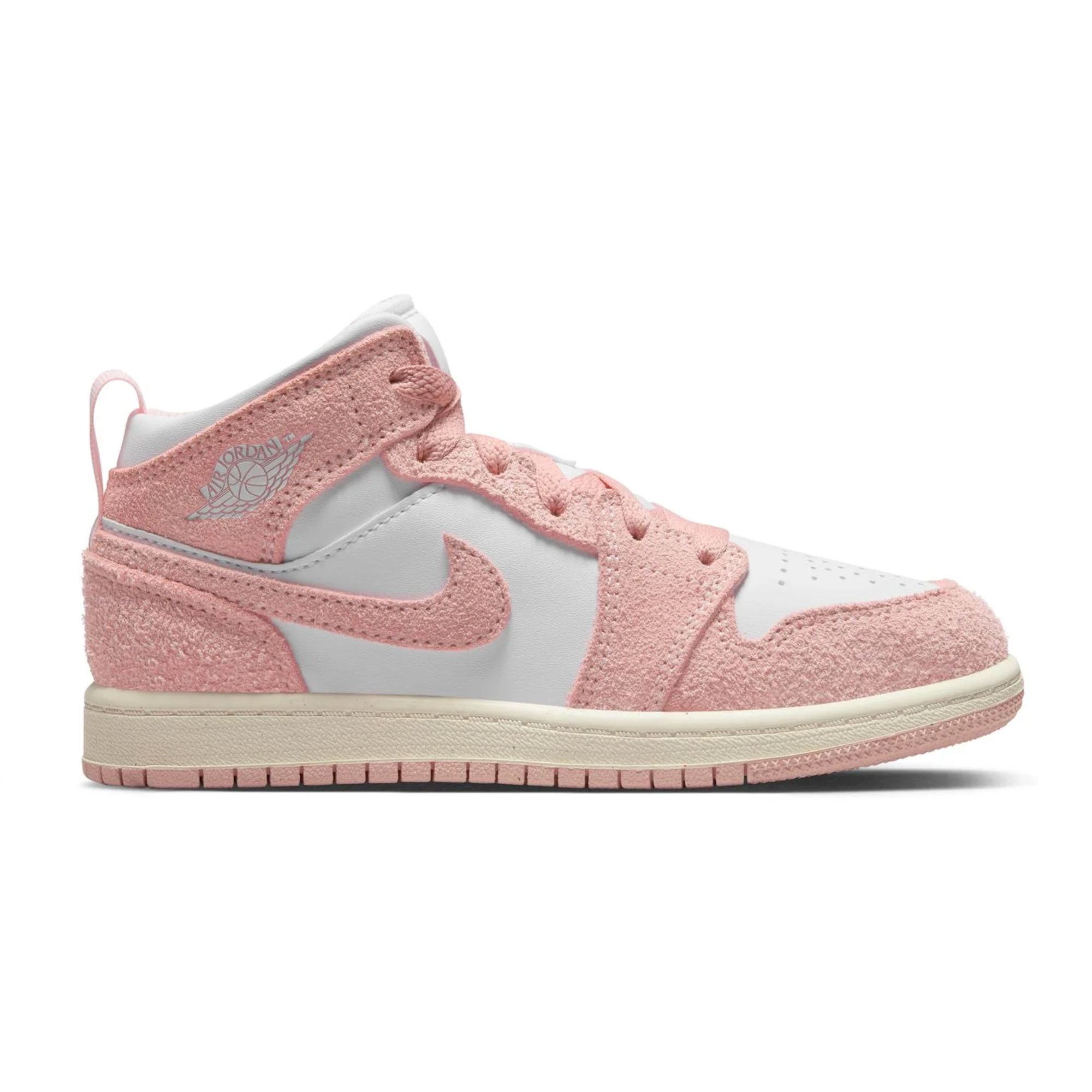 Tenis Jordan 1 Mid SE rosa con blanco para niñas Original FN7493161