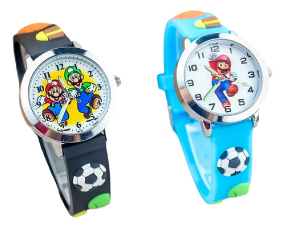 2pzs Reloj Infantil Super Mario Bros NEGRO AZUL