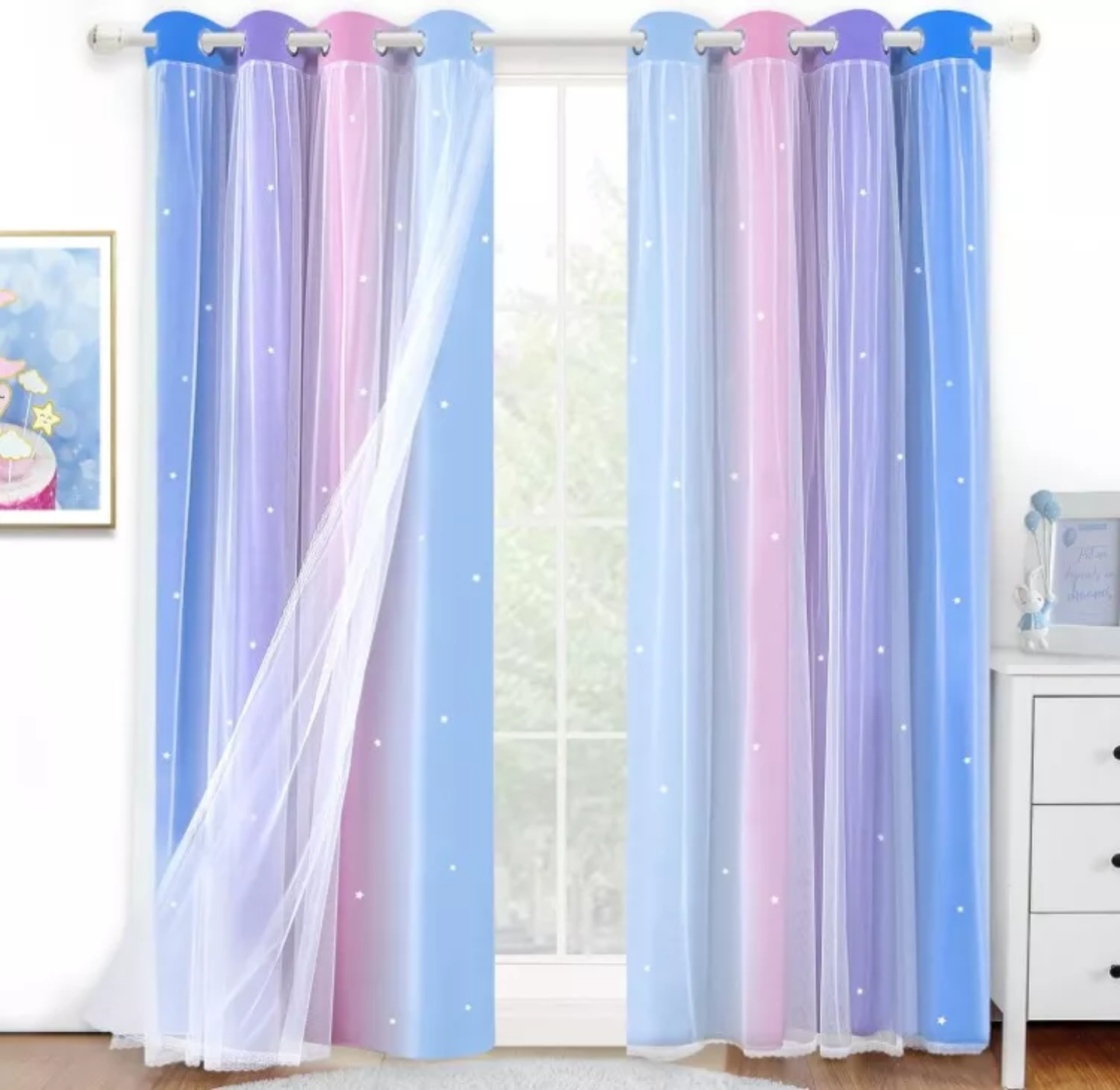 2piezas Cortinas Blackout Para Niños 132x214cm Con Estrellas