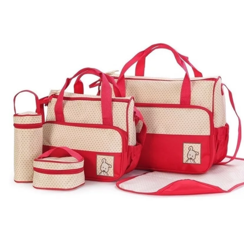 Set 5 Bolsas Panaleras Cambiador Bebe Botella Viaje Multiuso Roja